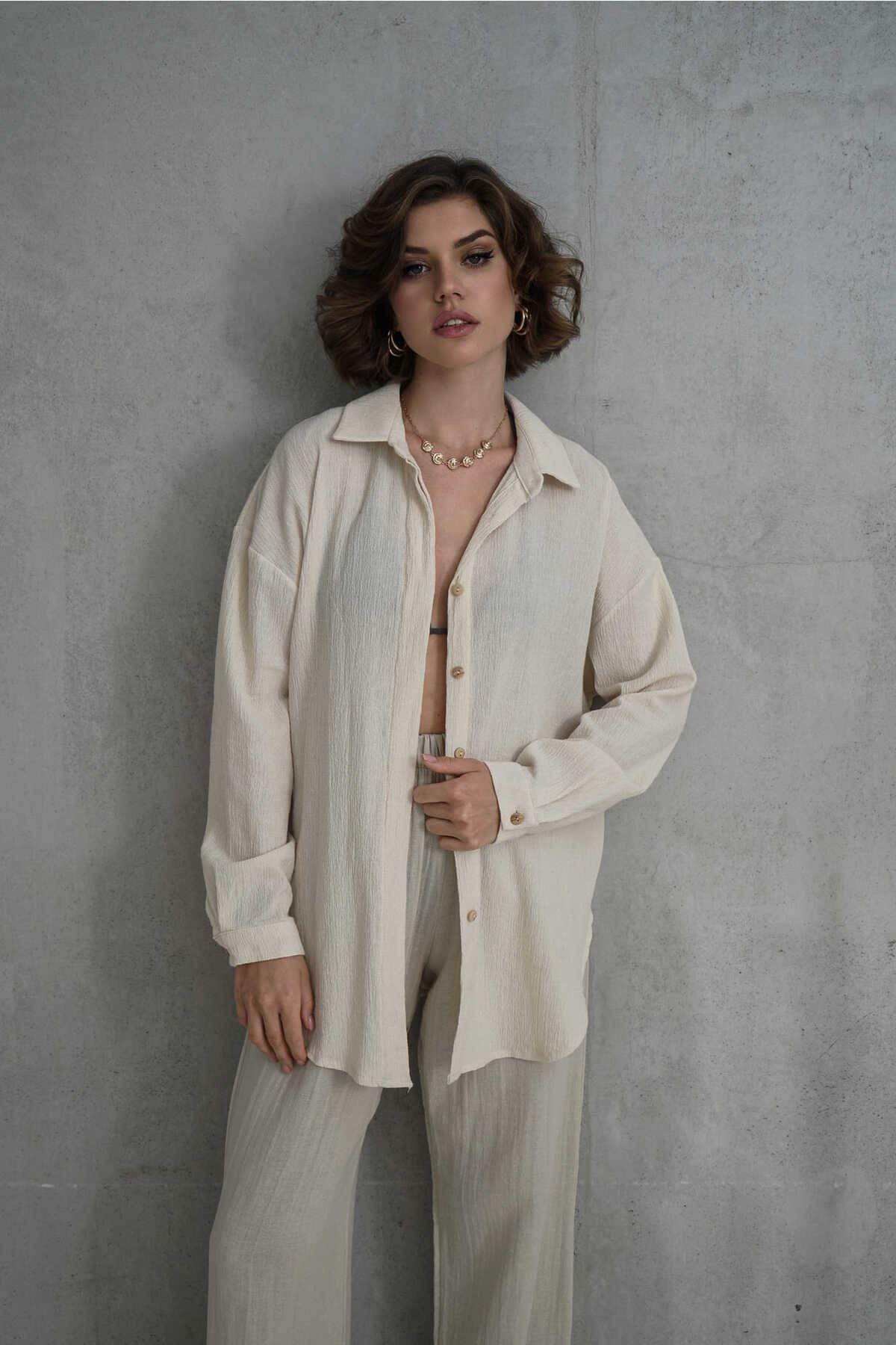 Bohemai Jovena Beige Shirt with Hidden Buttons