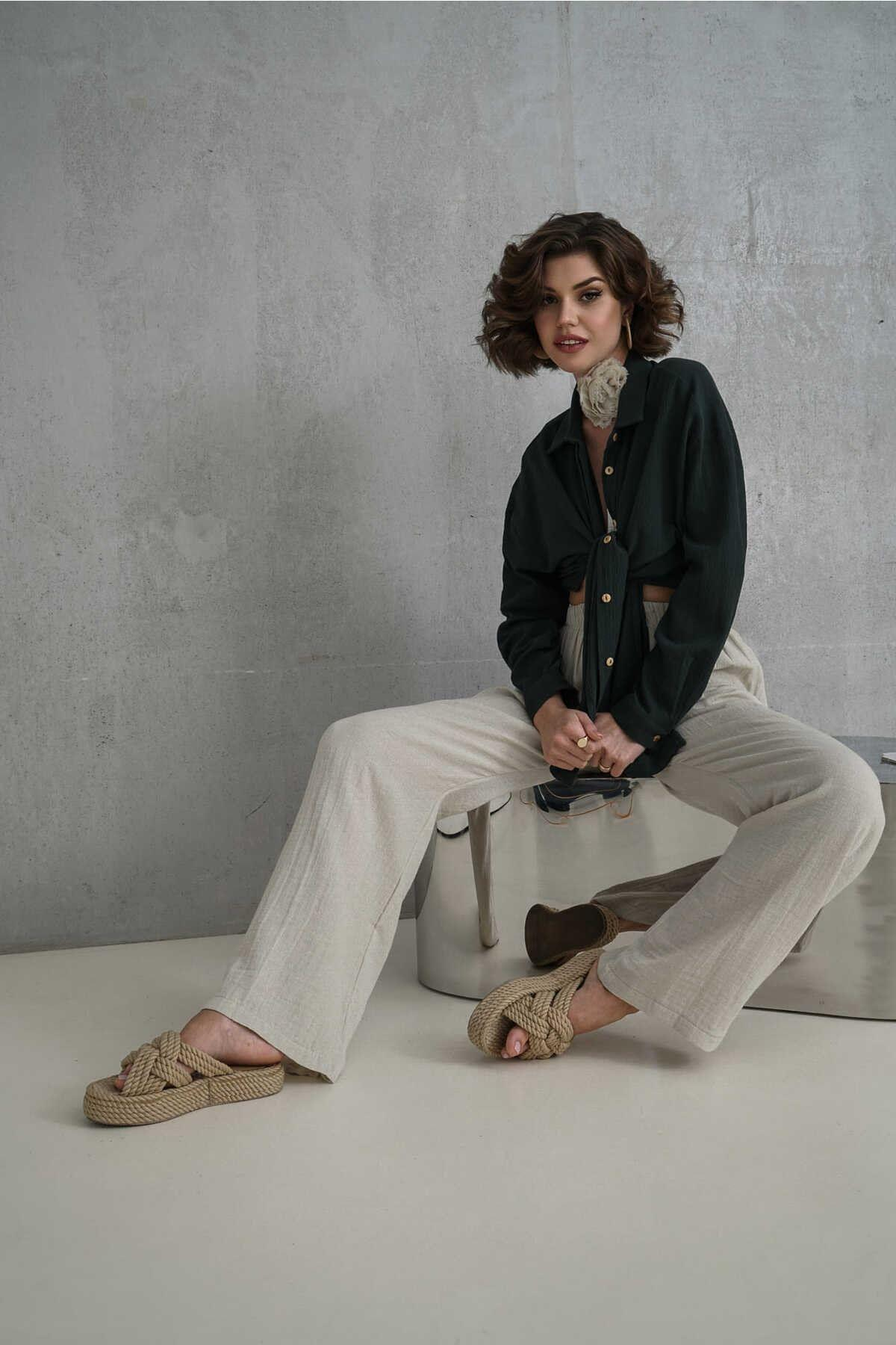 Bohemai Jovena Dark Green Shirt with Hidden Buttons