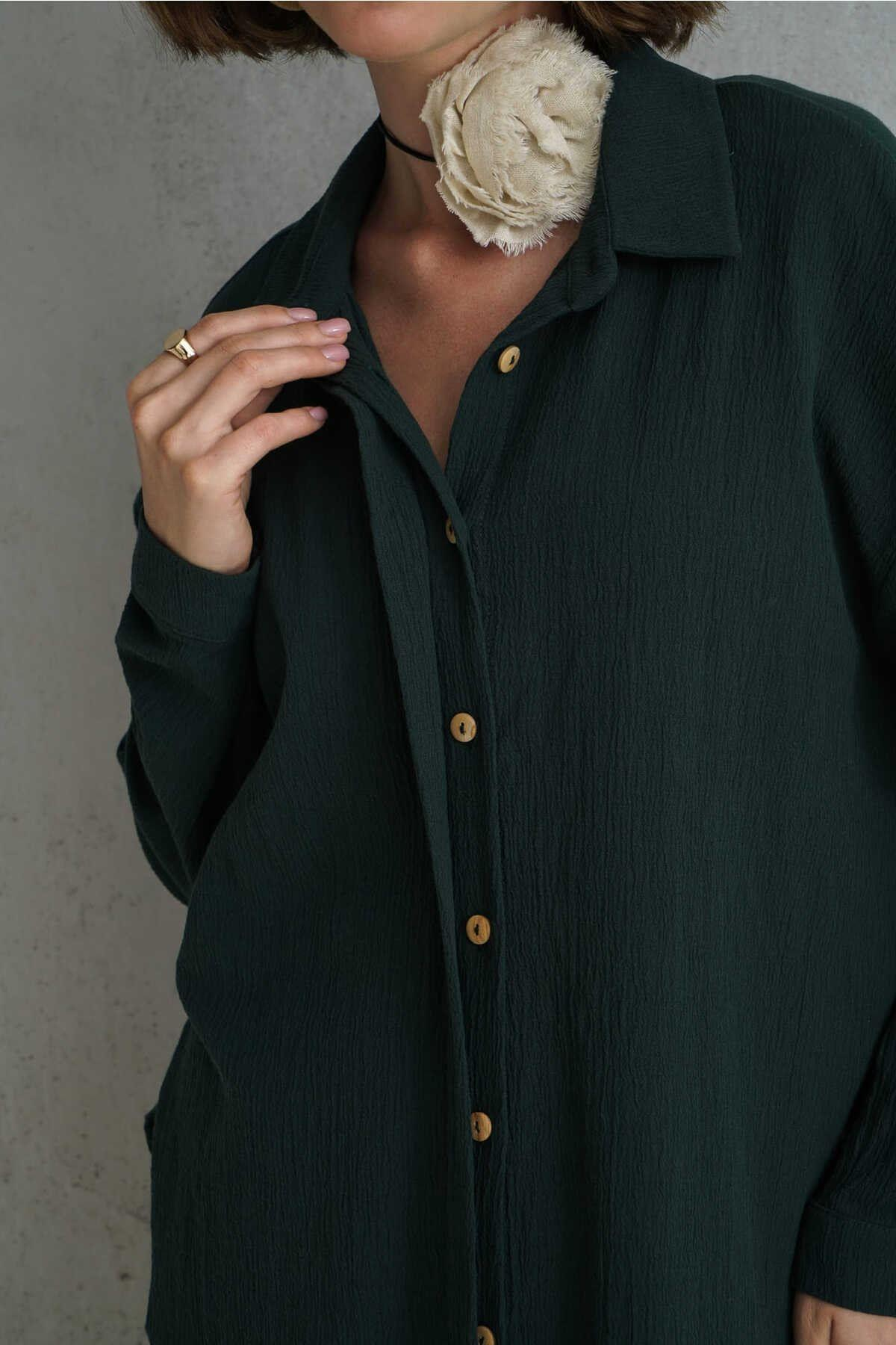 Bohemai Jovena Dark Green Shirt with Hidden Buttons