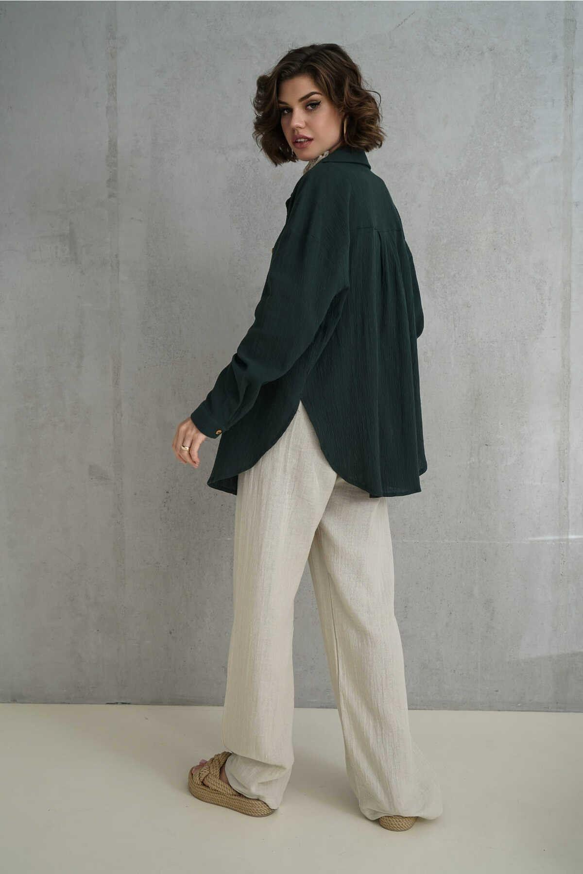 Bohemai Jovena Dark Green Shirt with Hidden Buttons