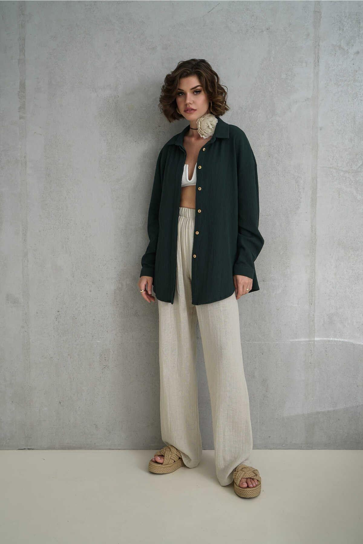 Bohemai Jovena Dark Green Shirt with Hidden Buttons