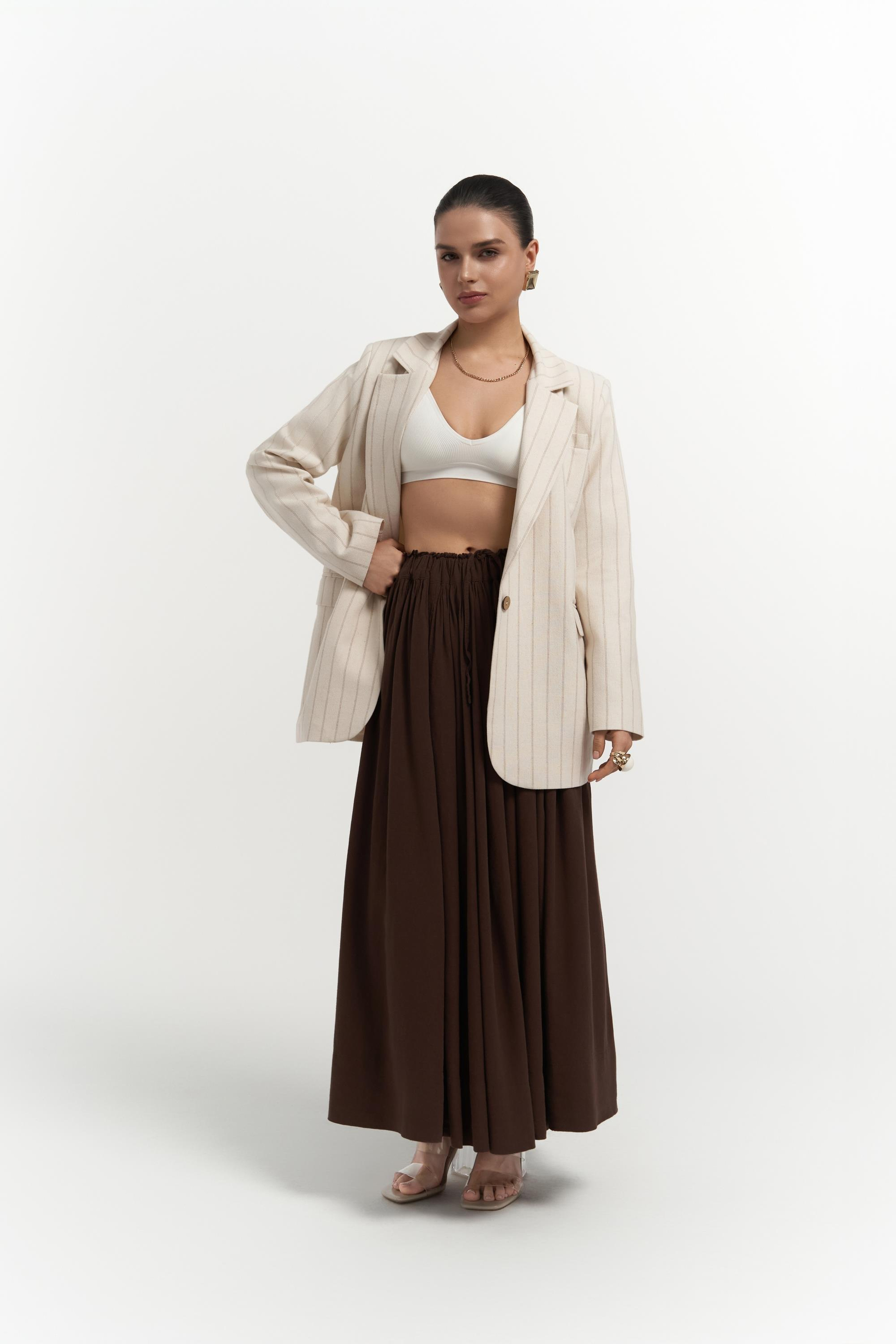 Juba Vizon Çizgili Bej Basic Blazer