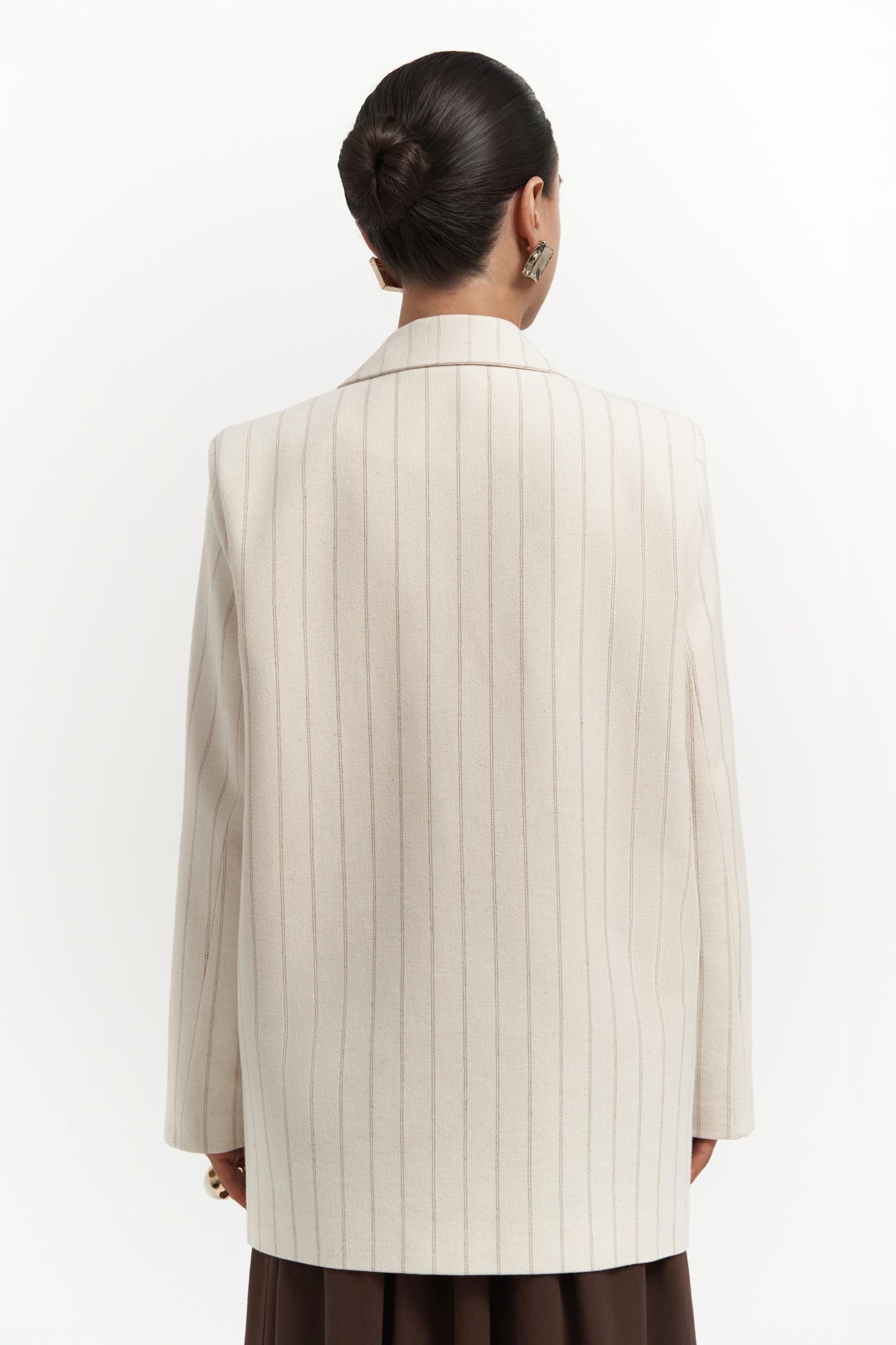 Juba Vizon Çizgili Bej Basic Blazer