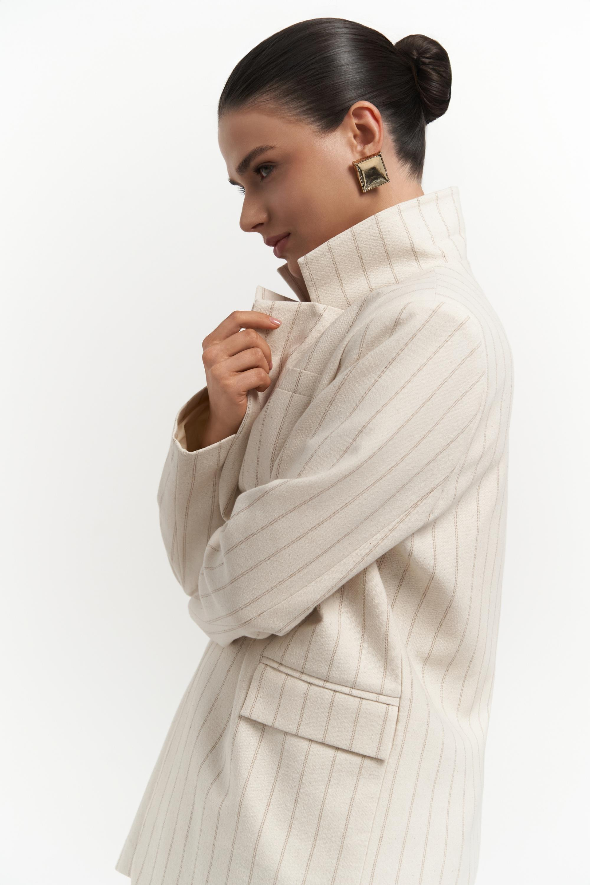 Juba Vizon Çizgili Bej Basic Blazer