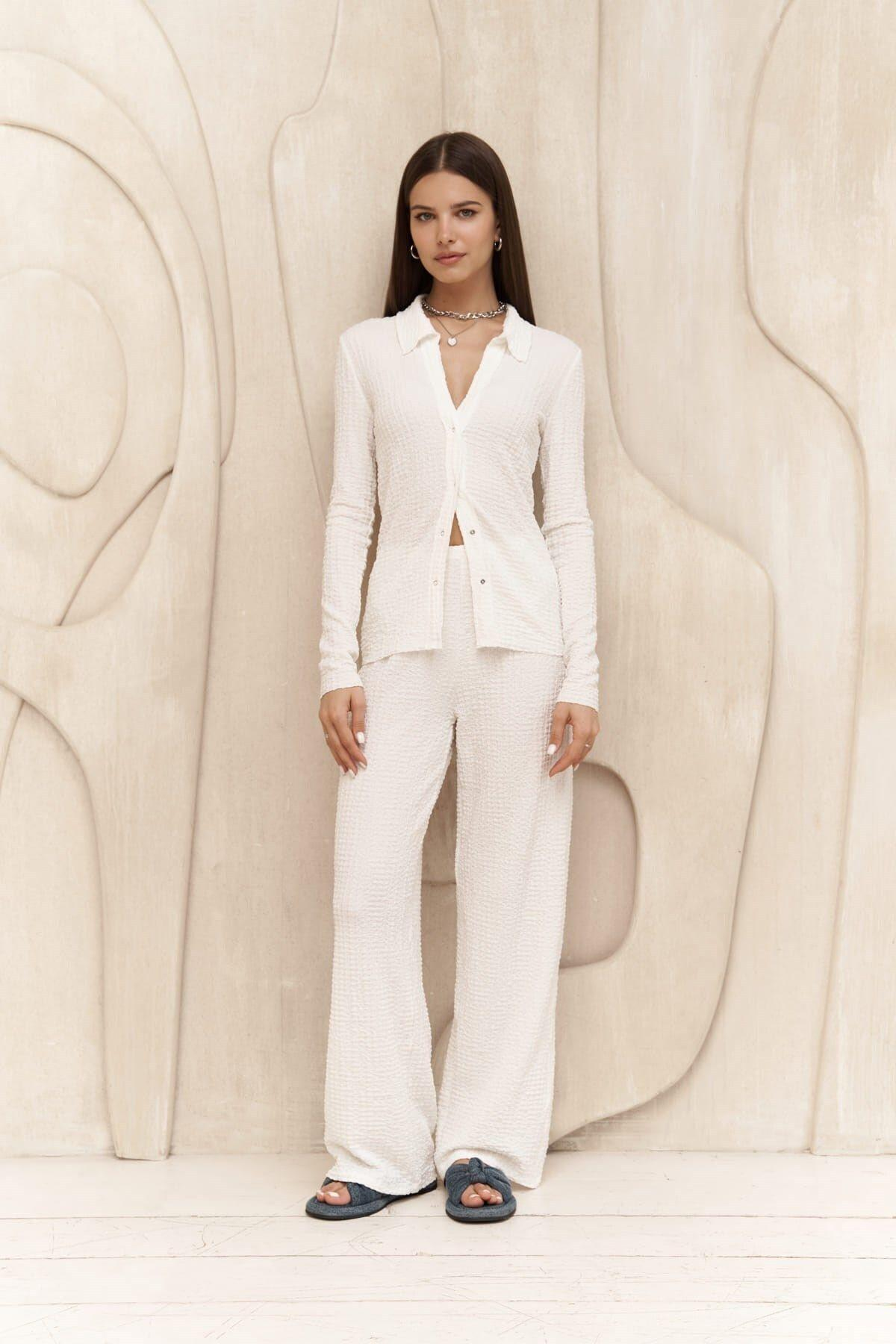 Juno Beyaz Gömlek Pantolon Takım