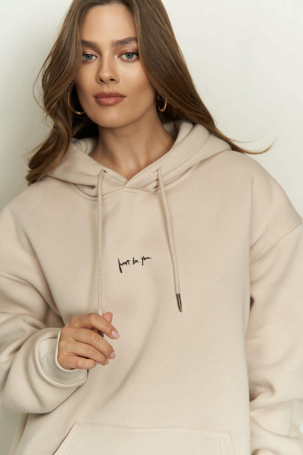 Just Be You Beige Hoodie Sweatshirt