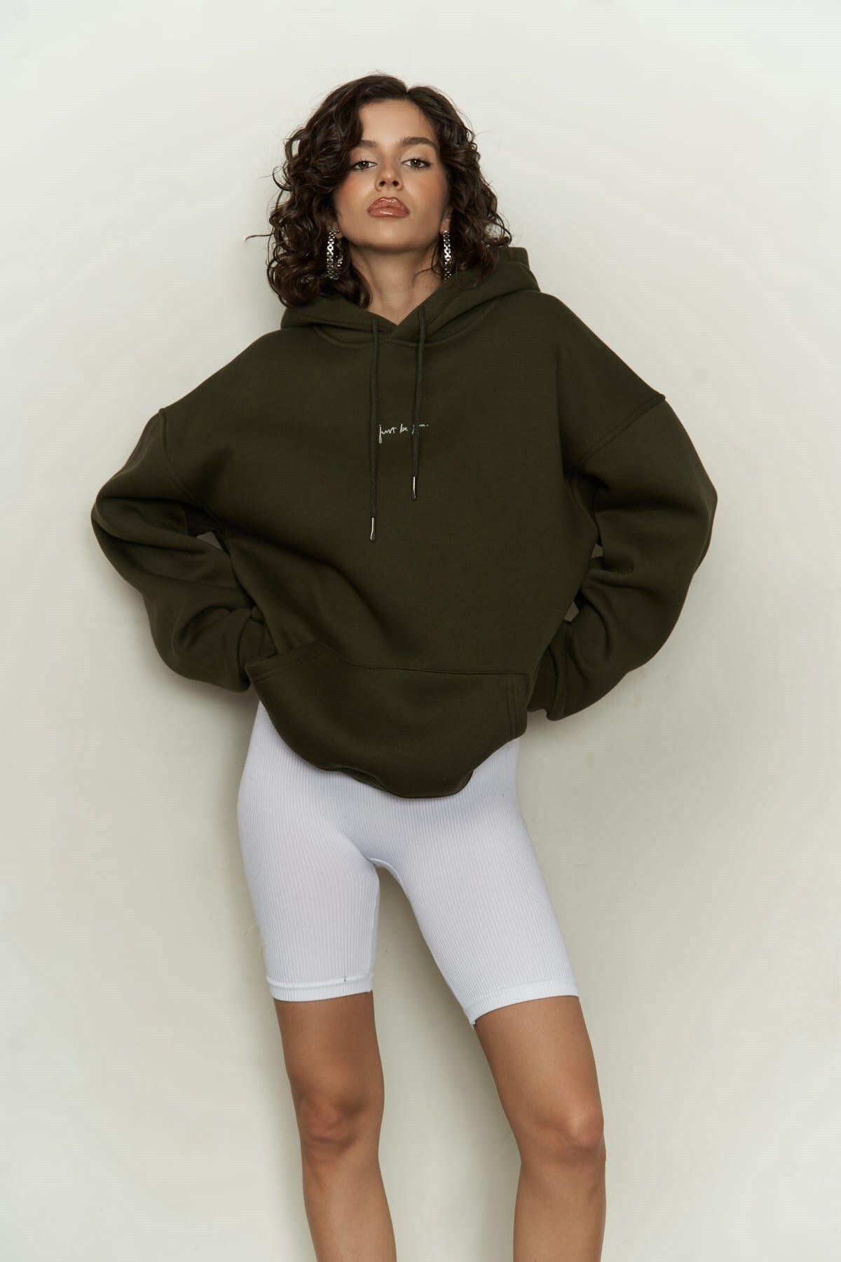 Just Be You Dark Khaki Hoodie Sweatshirt