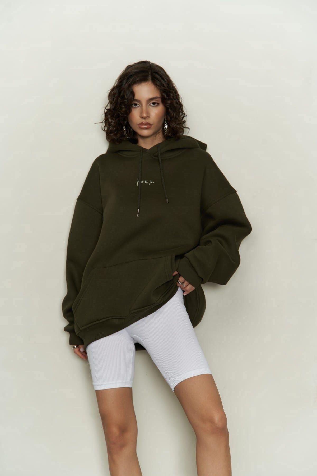 Just Be You Dark Khaki Hoodie Sweatshirt