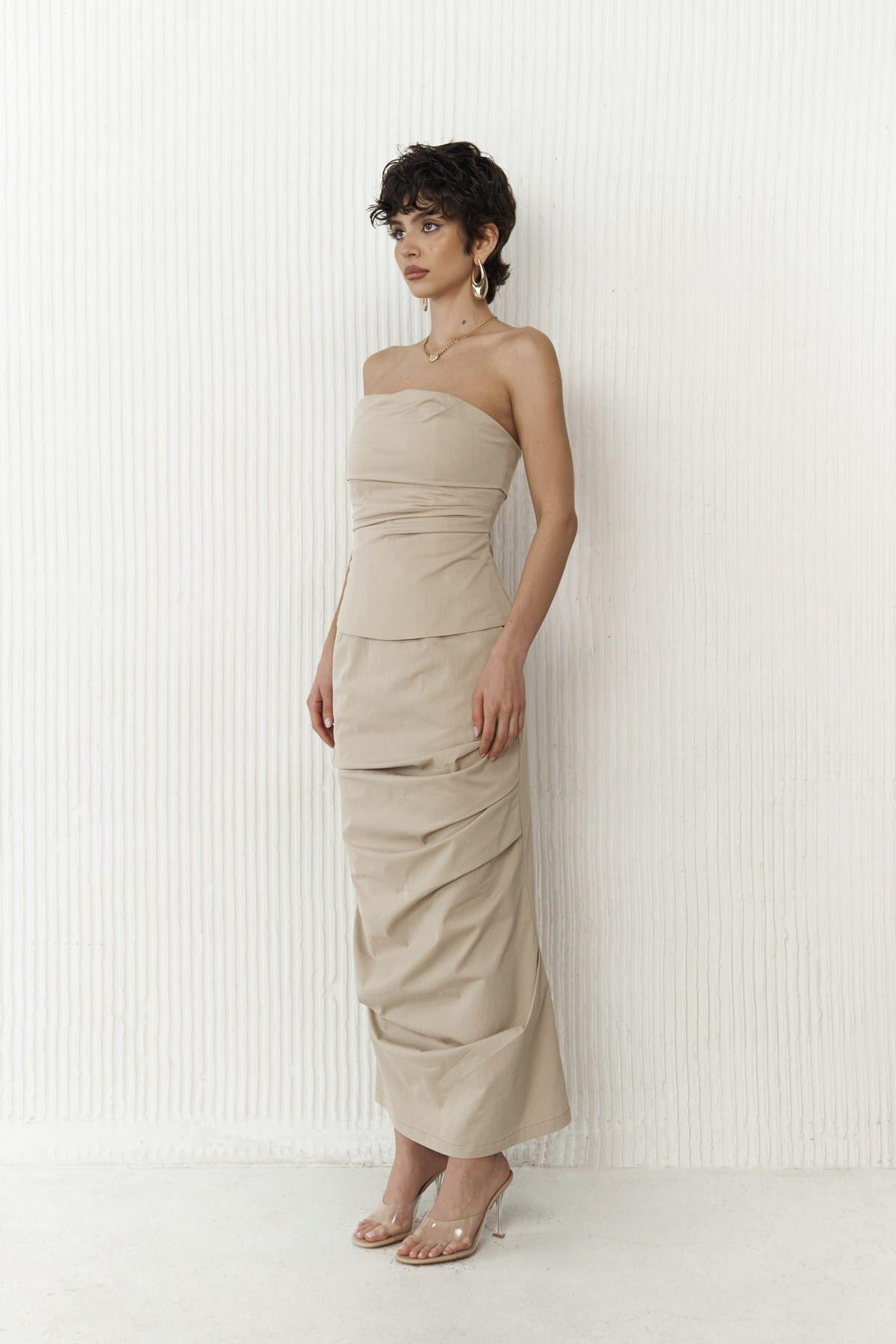 Kamelya Beige Crop&Skirt Set