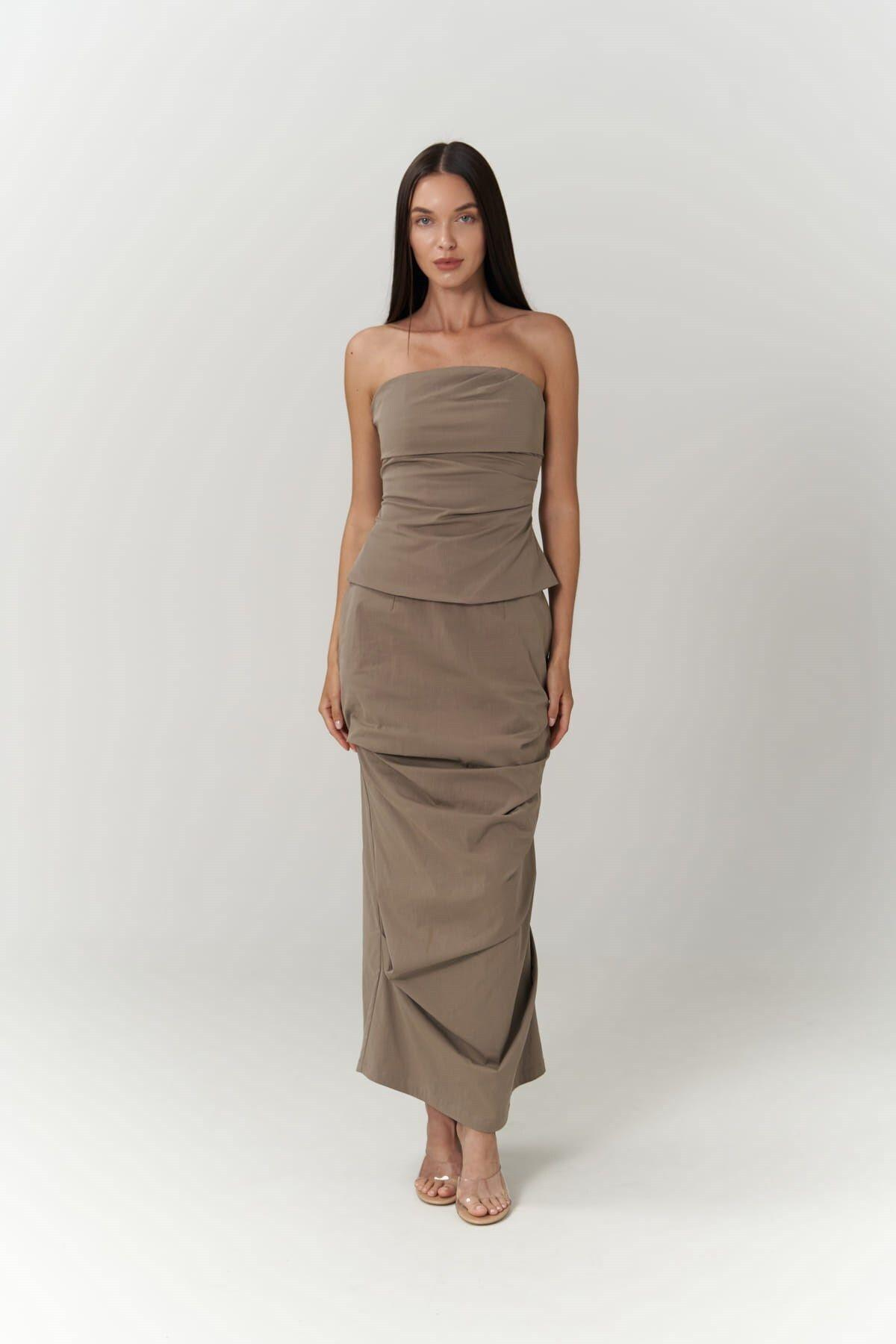 Kamelya Khaki Crop&Skirt Set