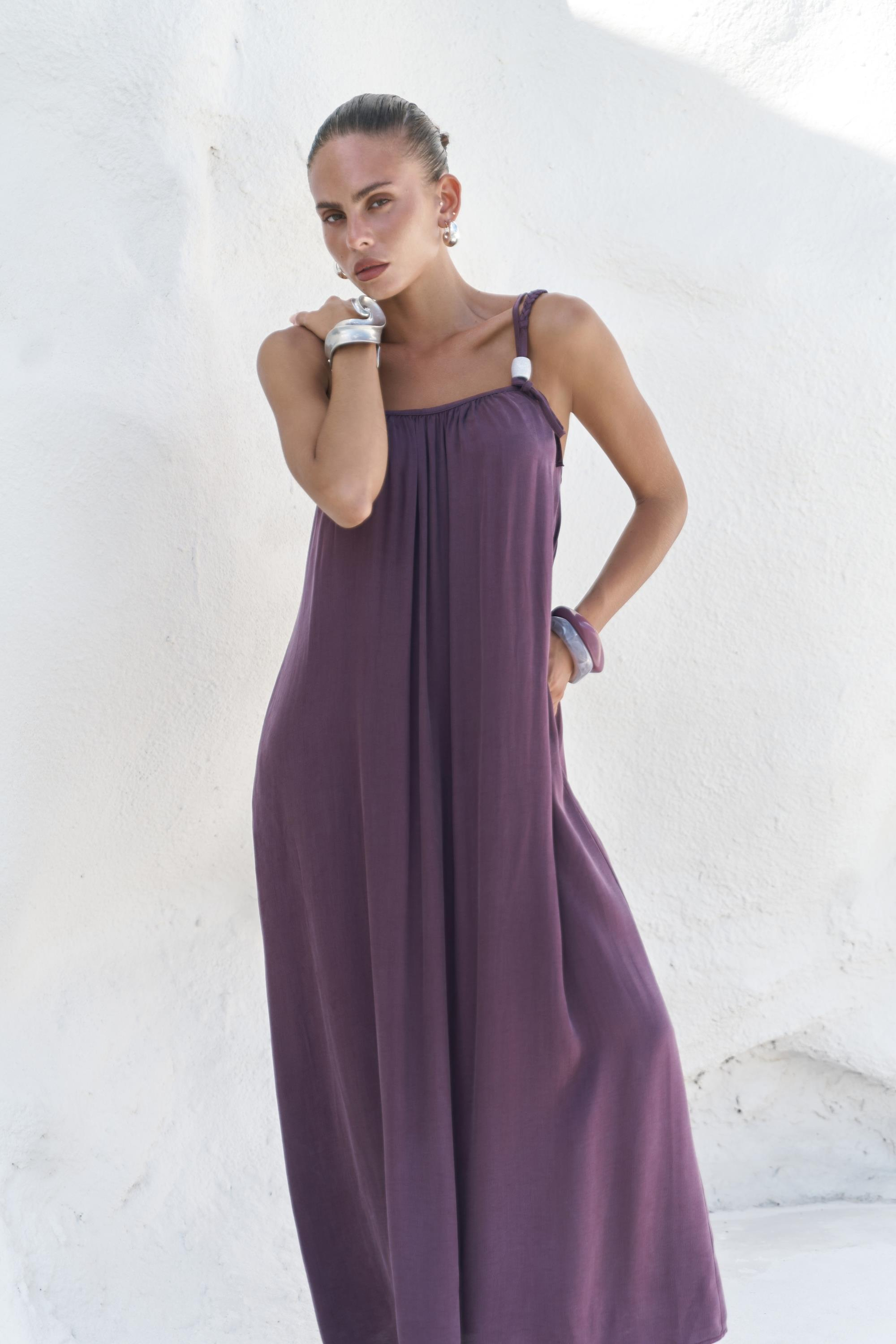 Kasteli Boncuk Detay Bordo Elbise