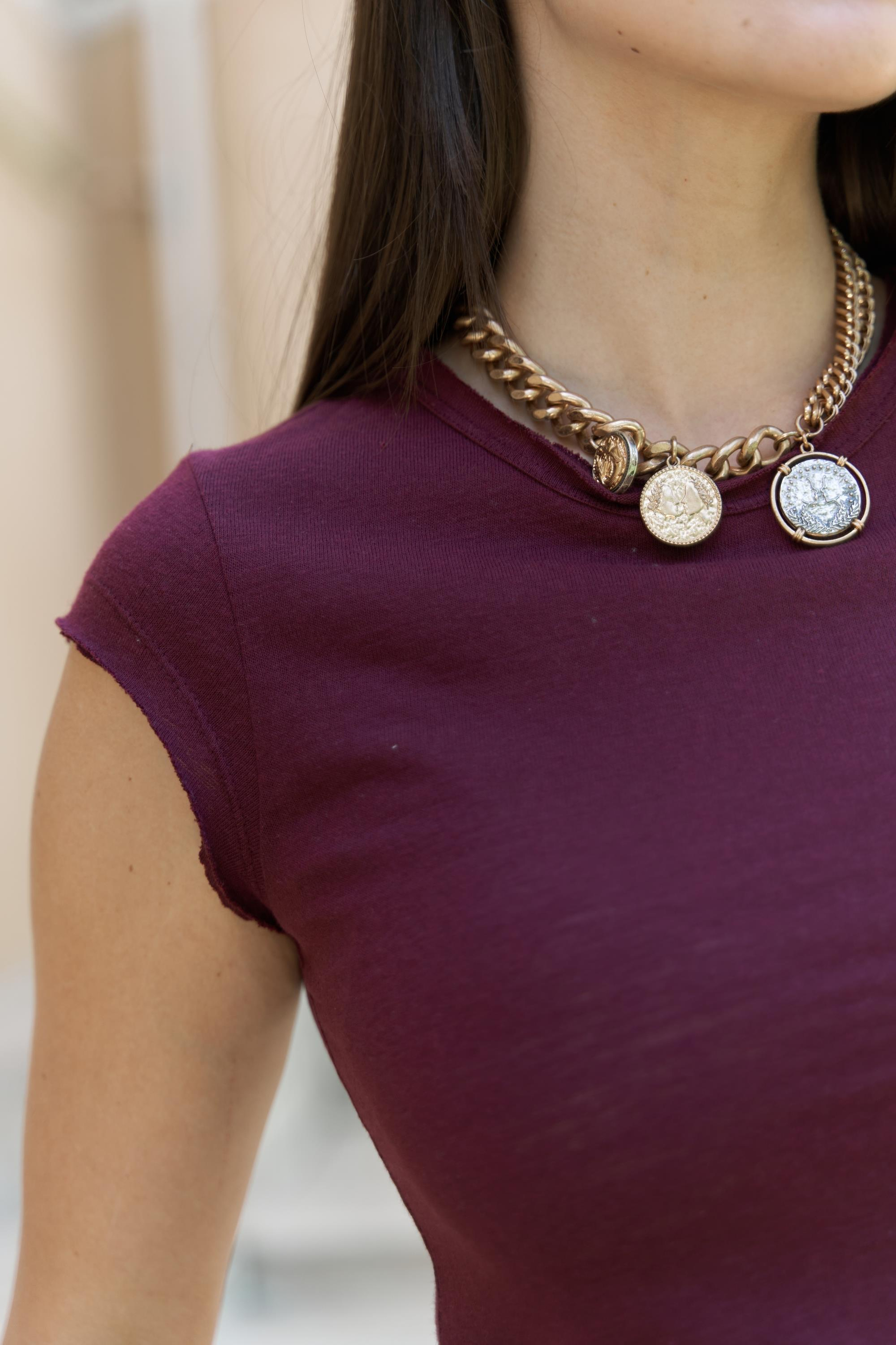 Kensal Dar Kesim Bordo T-Shirt