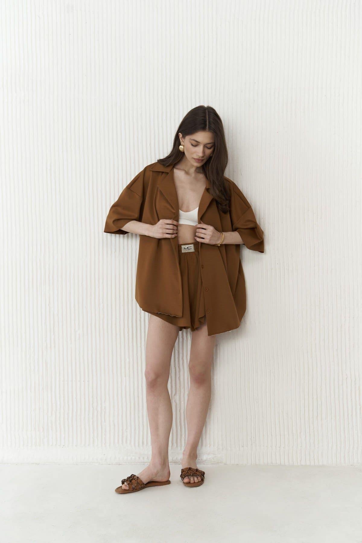 Kinsley Koyu Taba Şort Takım