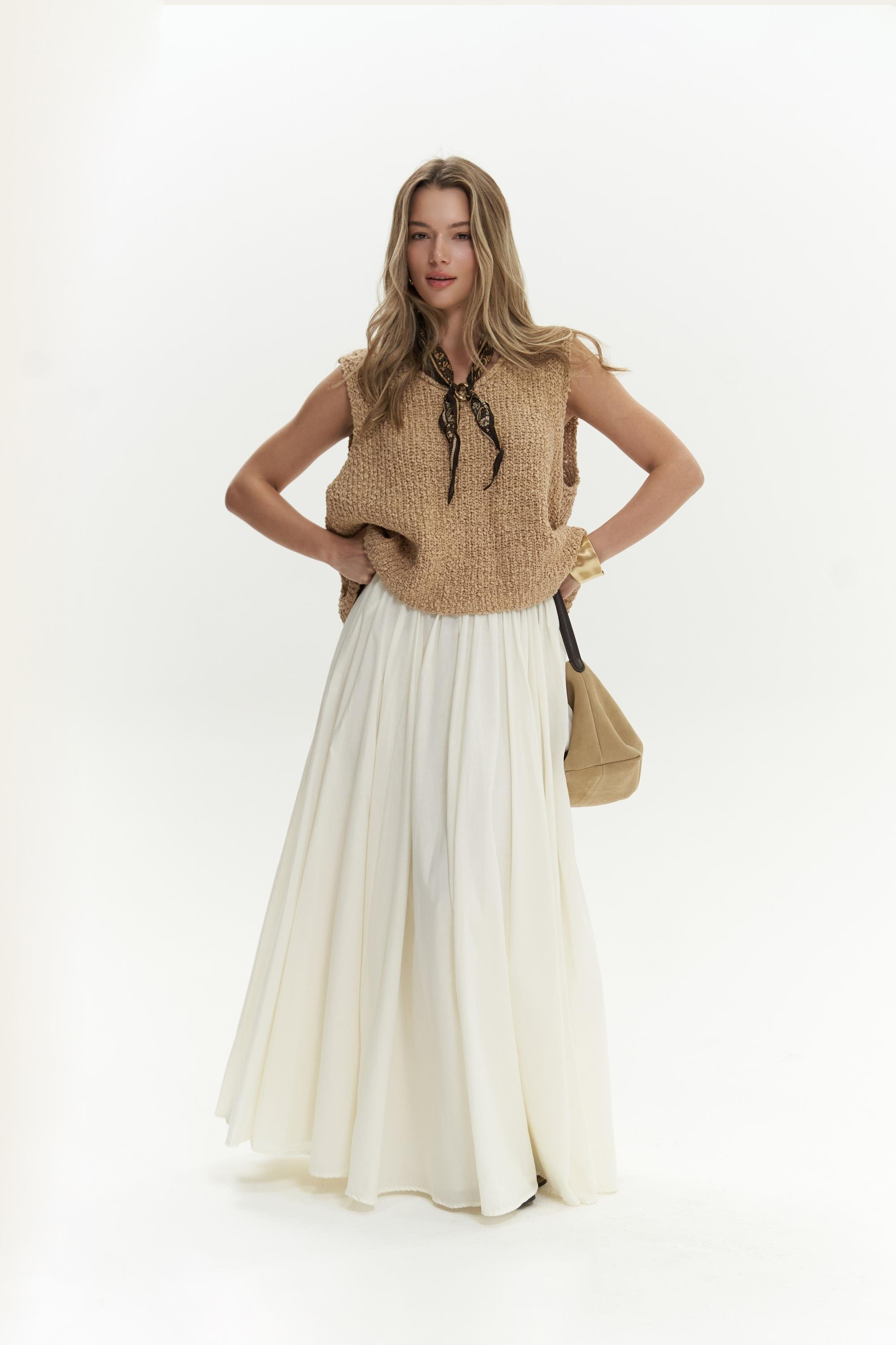 Knitle Rahat Kalıp Triko Tarçın Crop