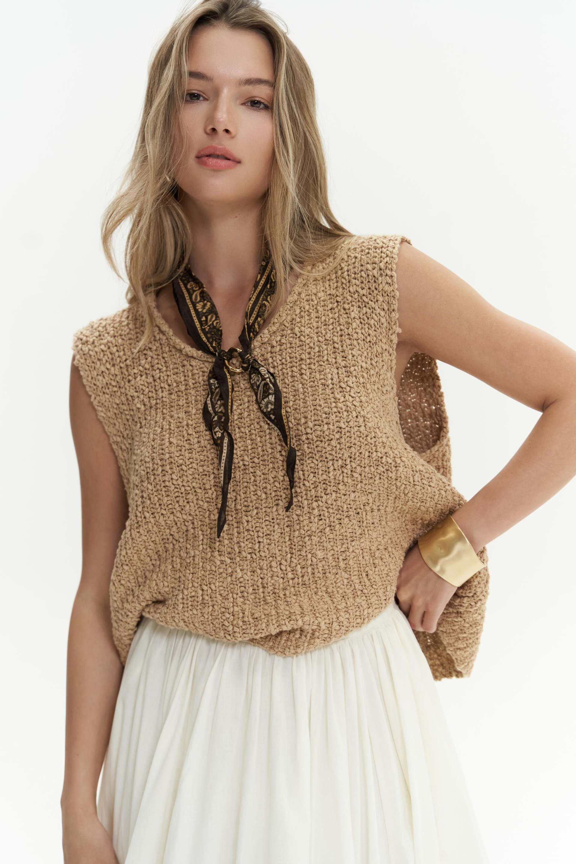 Knitle Rahat Kalıp Triko Tarçın Crop