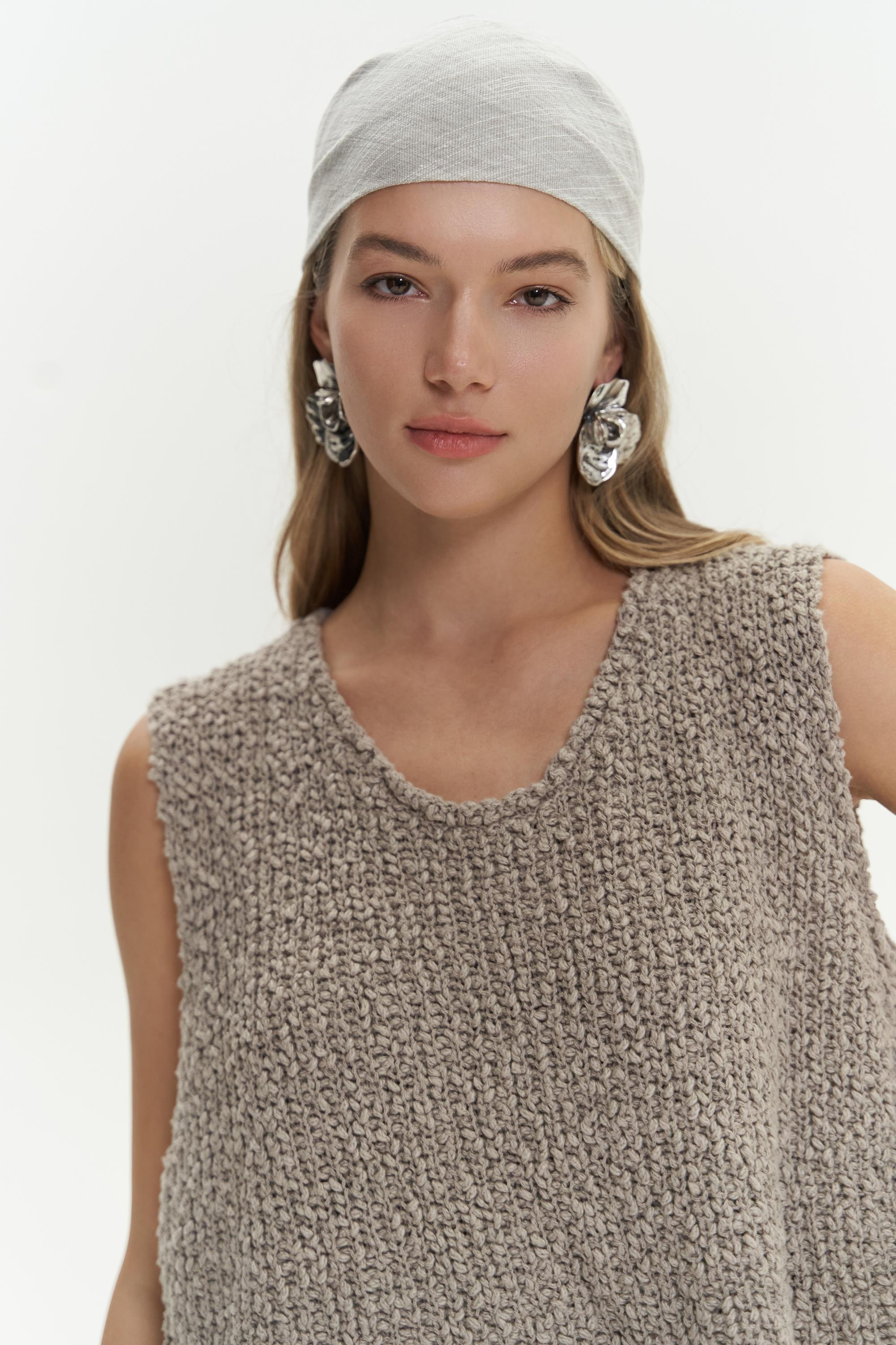 Knitle Rahat Kalıp Triko Vizon Crop