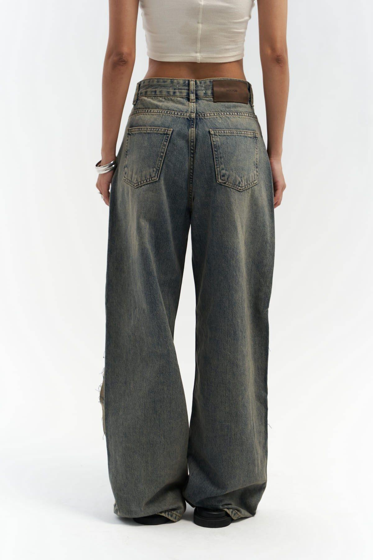 Kristen Dirty Green Jeans with Ripped Detail 