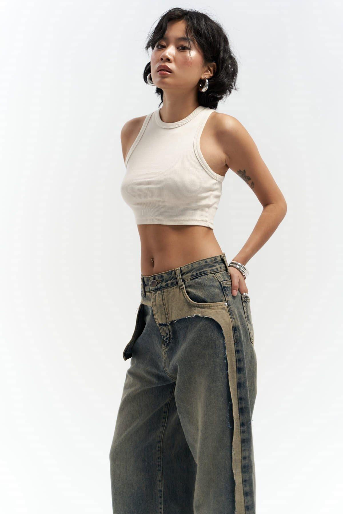 Kristen Dirty Green Jeans with Ripped Detail 