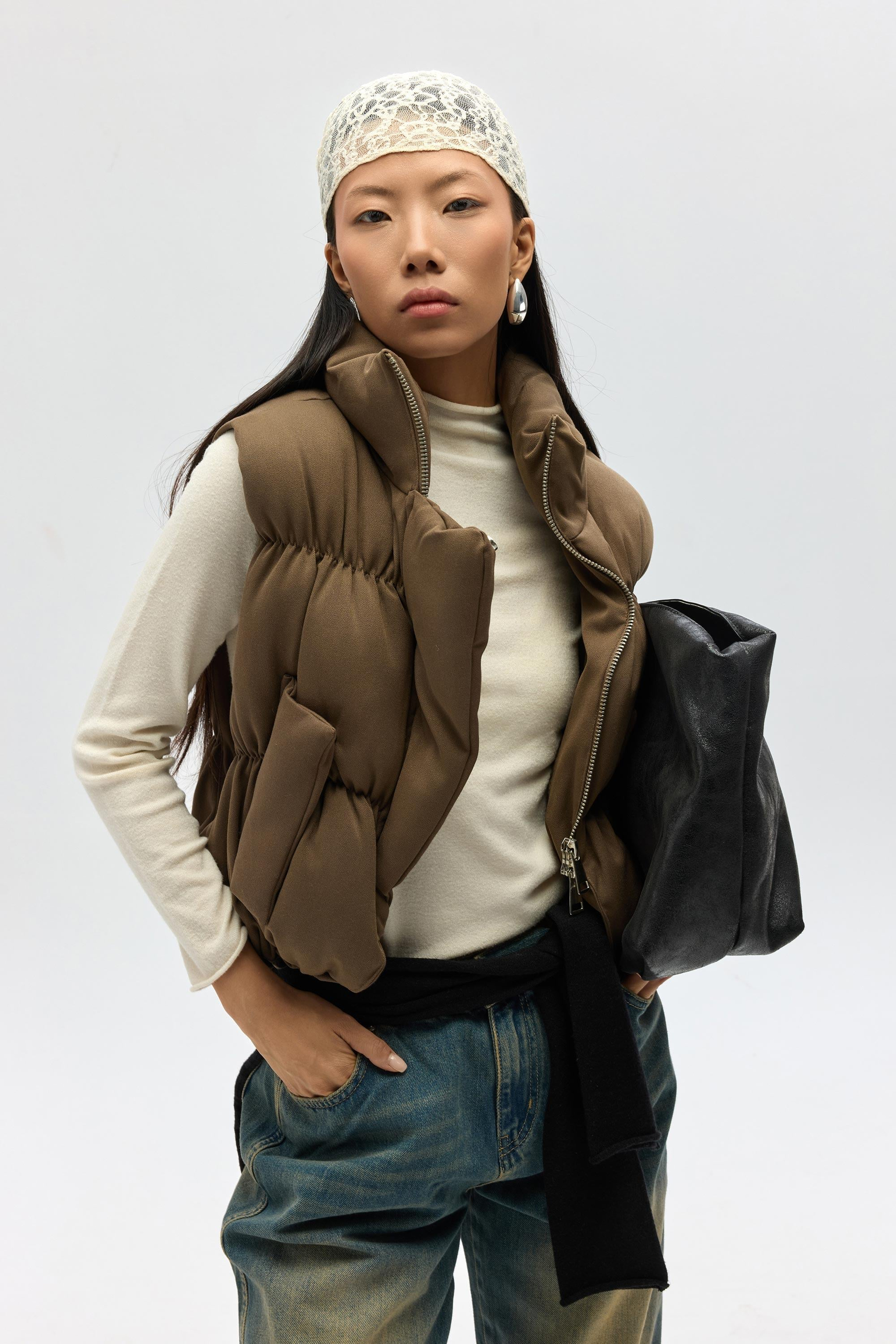 Laila Khaki Puffer Vest