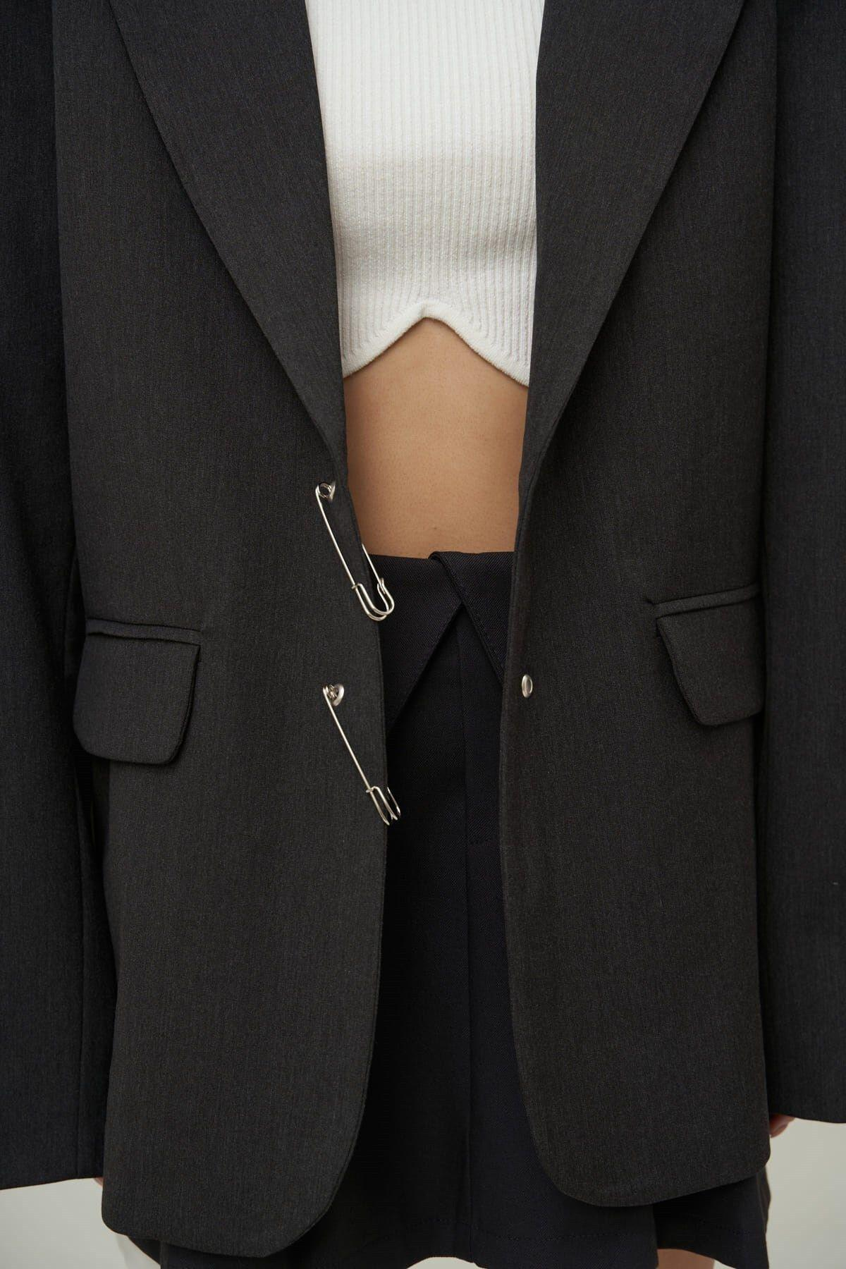 Lana Çengel Detay Antrasit Blazer Ceket
