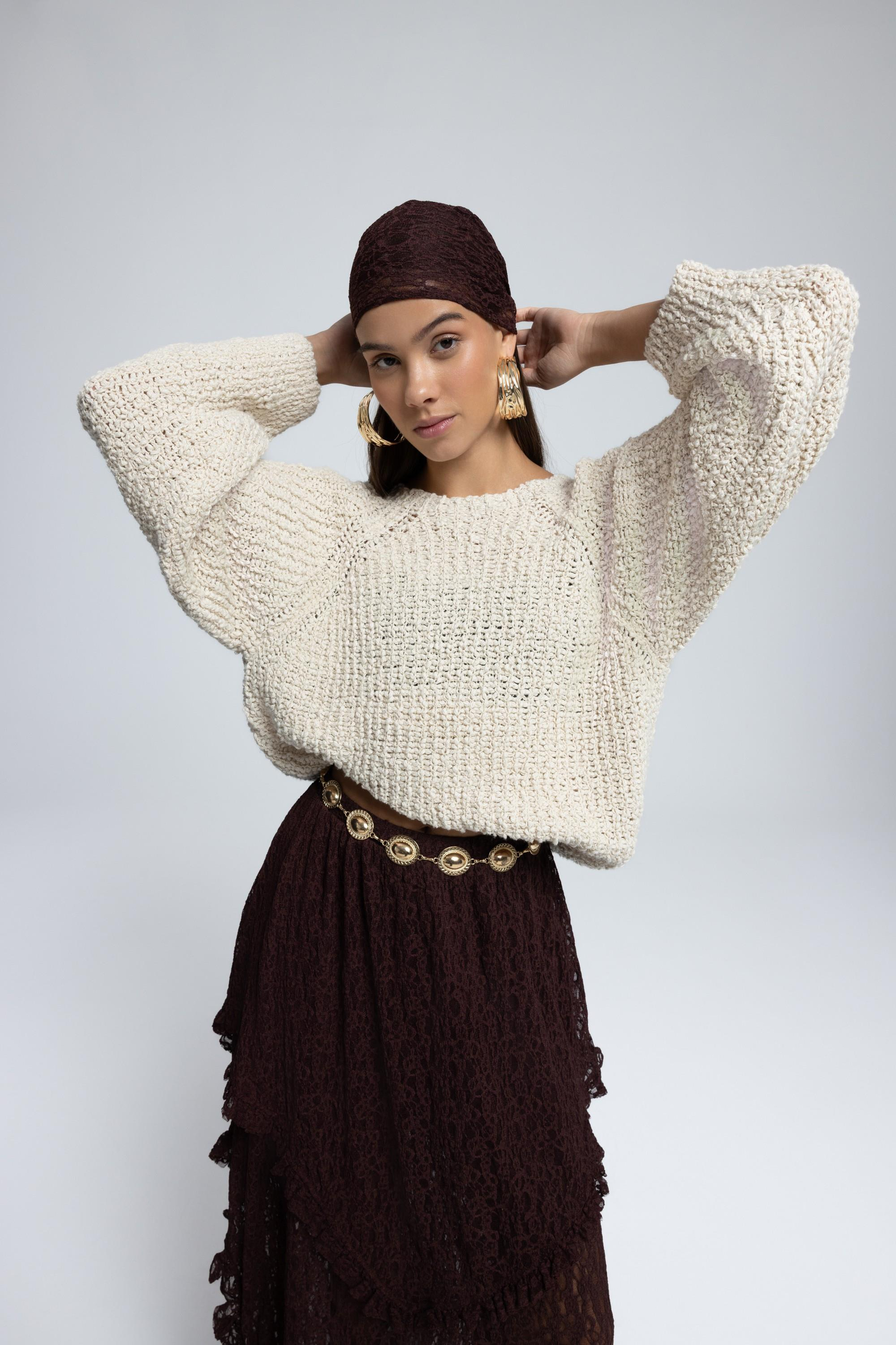 Latte Bisiklet Yaka Bej Triko Kazak