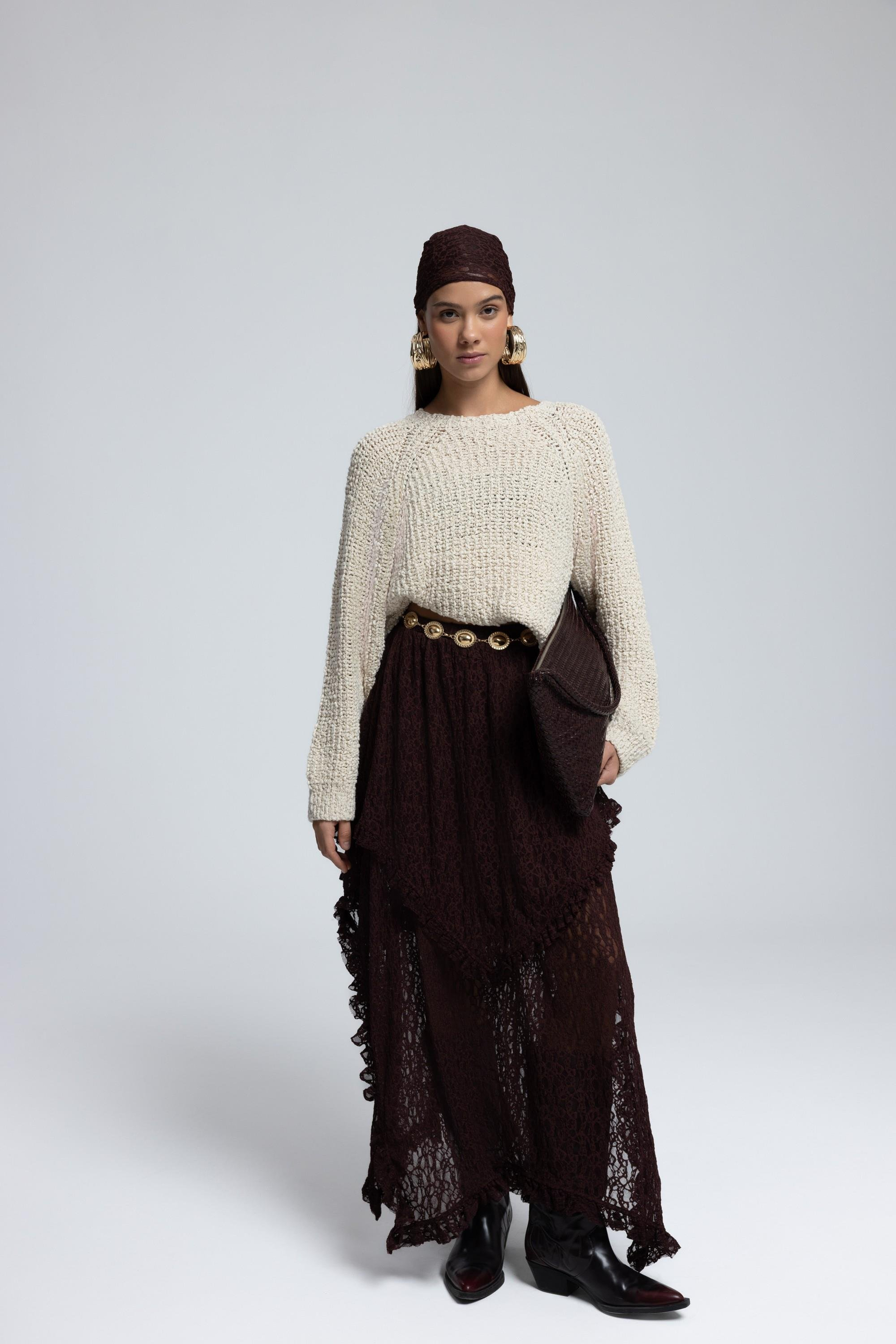 Latte Bisiklet Yaka Bej Triko Kazak