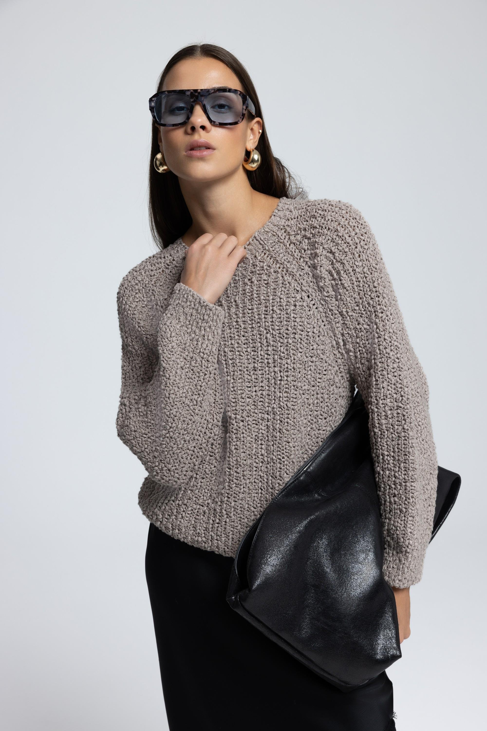 Latte Bisiklet Yaka Vizon Triko Kazak