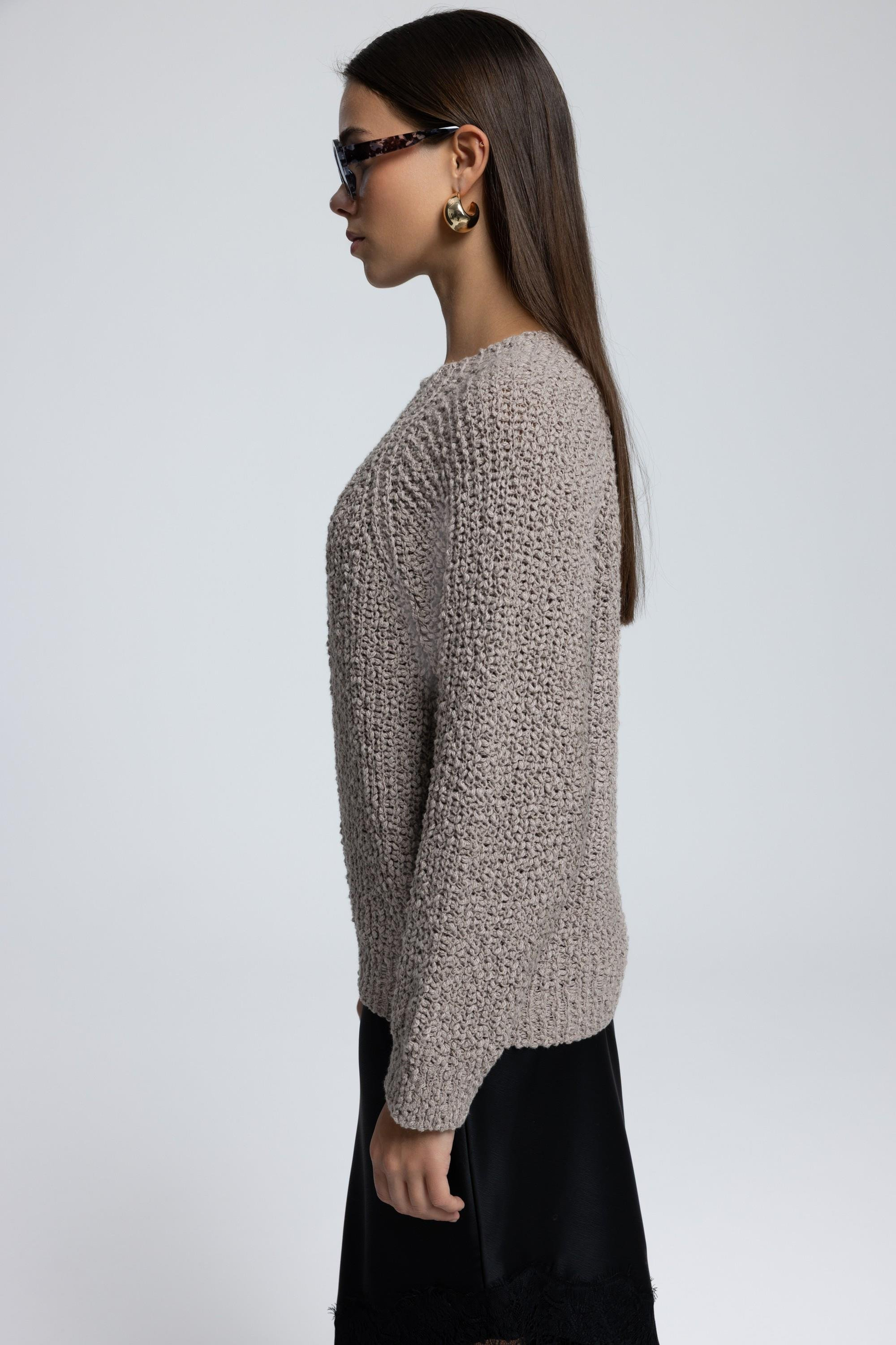 Latte Bisiklet Yaka Vizon Triko Kazak