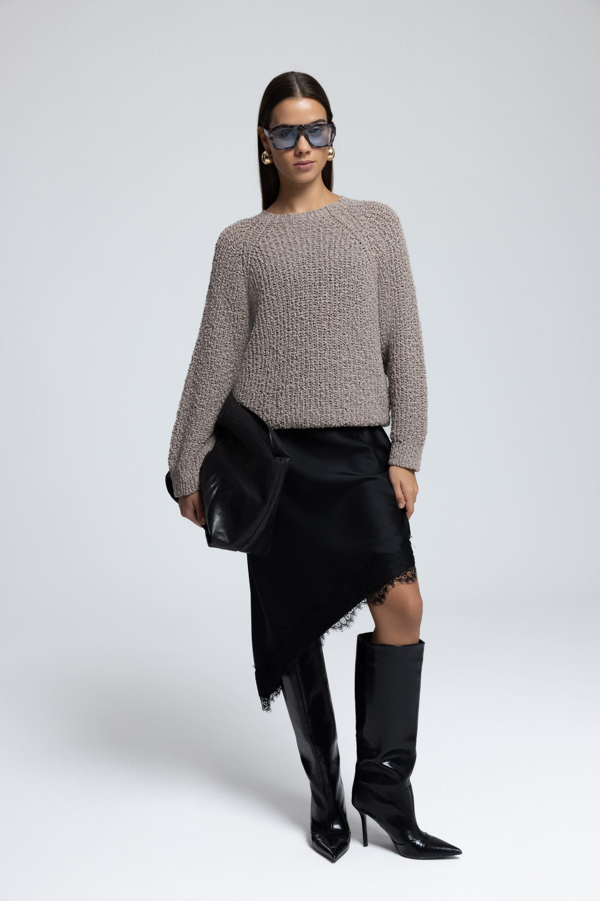 Latte Bisiklet Yaka Vizon Triko Kazak