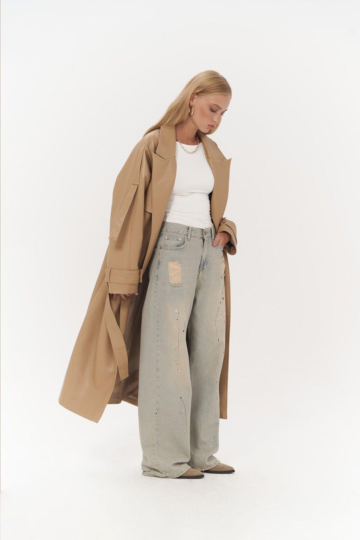 Layton Camel Deri Trençkot