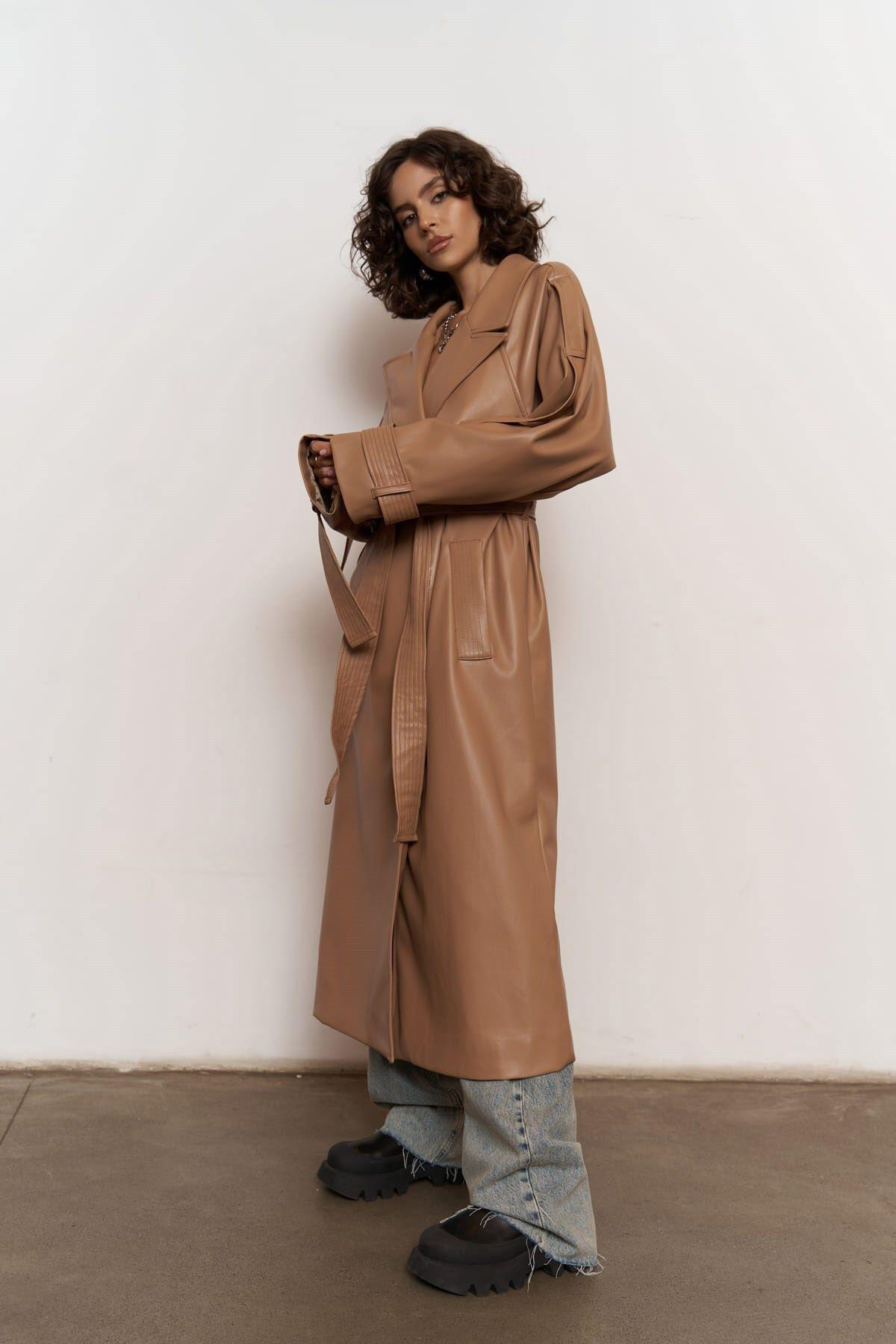 Mai Layton Light Brown Leather Trench Coat