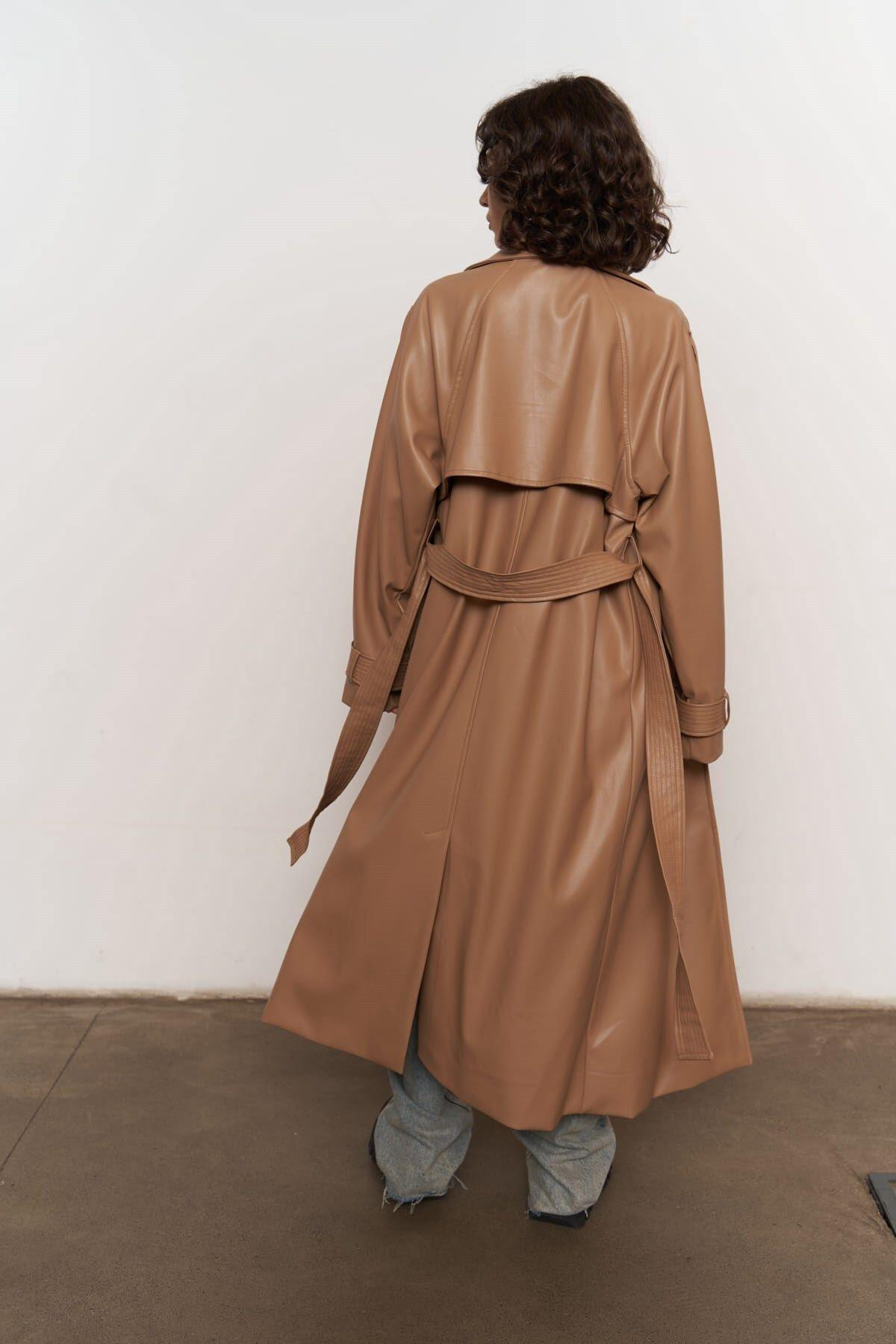 Mai Layton Light Brown Leather Trench Coat