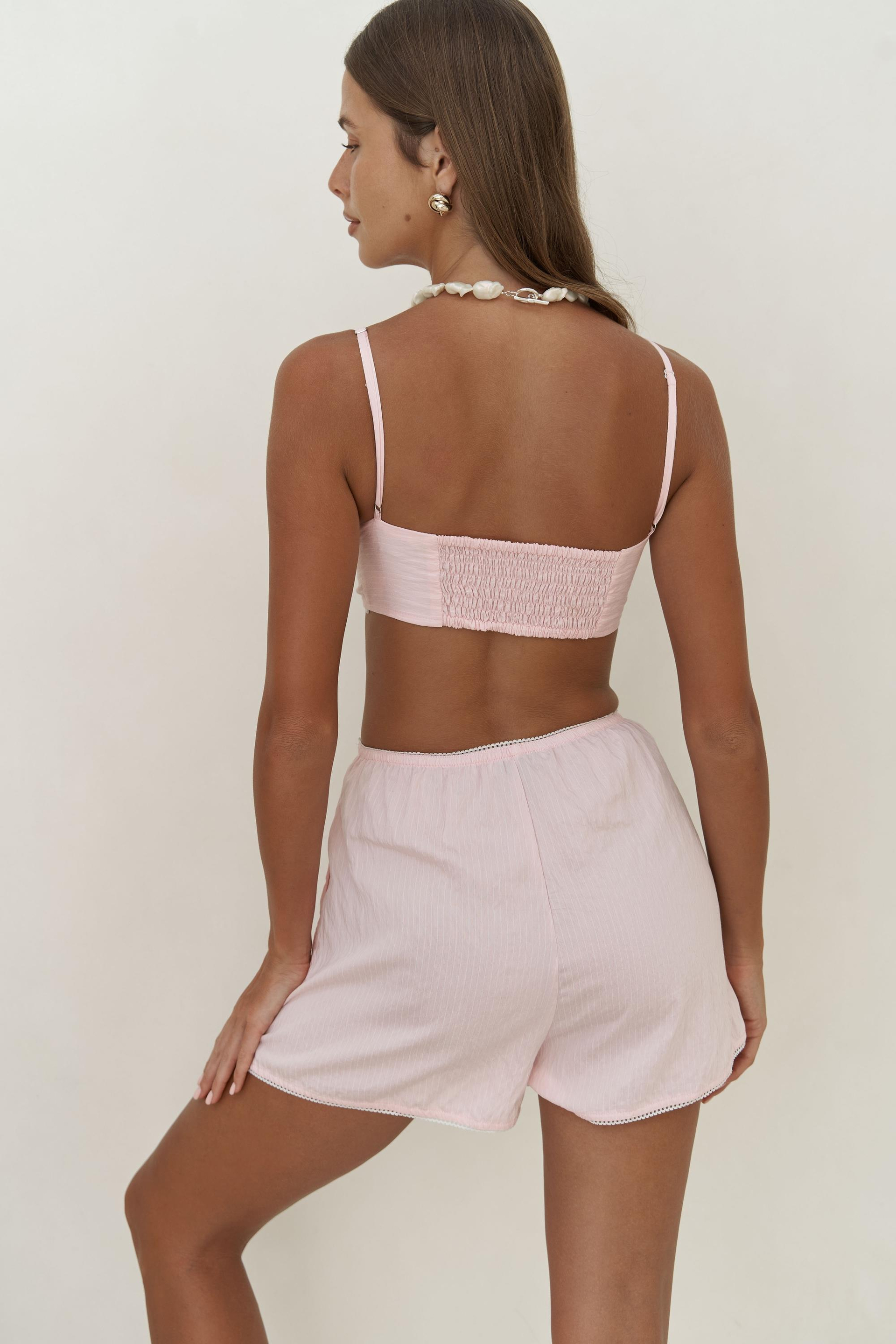 Leda Dantel Detay Şortlu Pembe Üçlü Takım