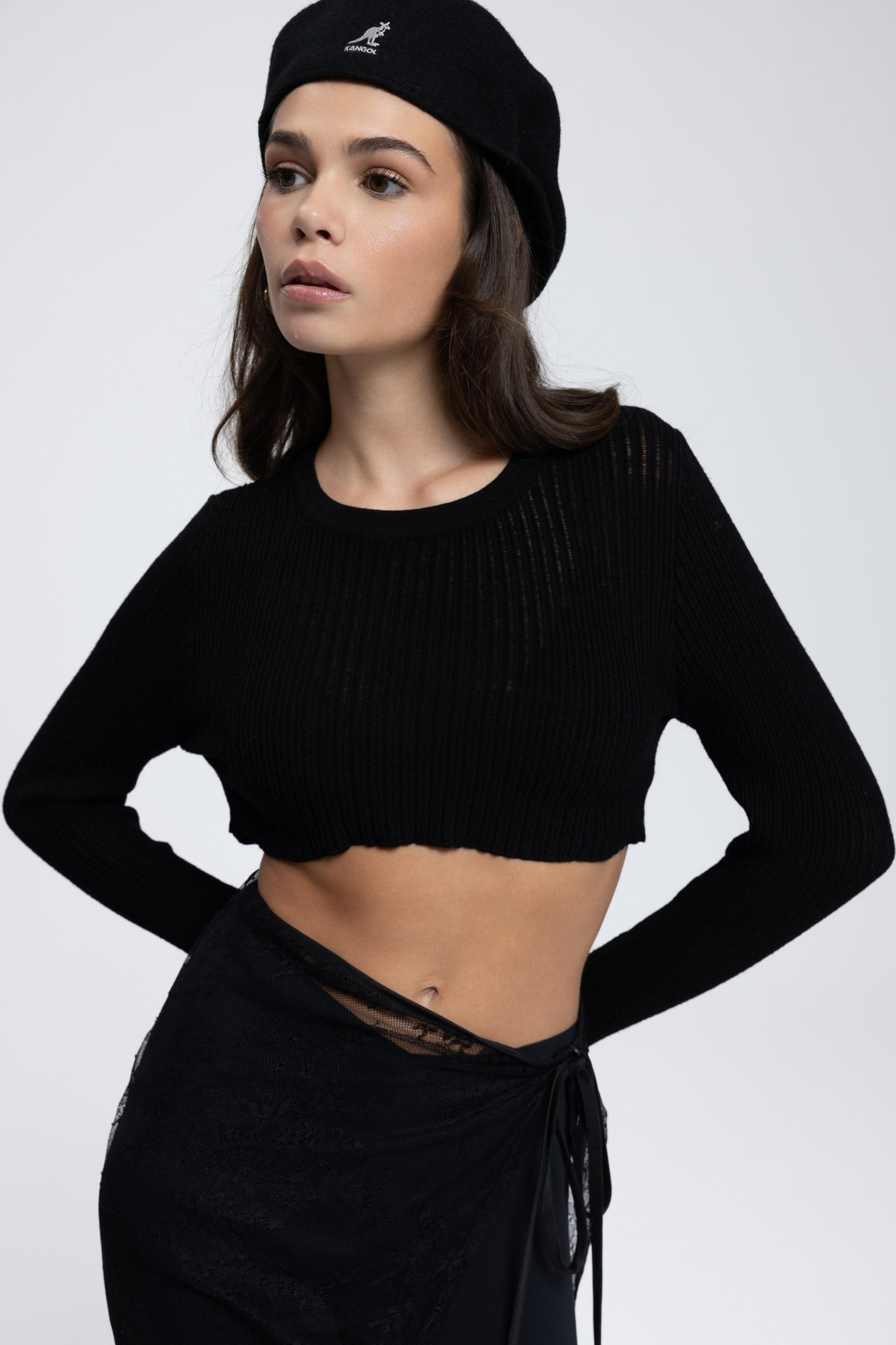 Liana Siyah Yumuşak Doku Triko Crop