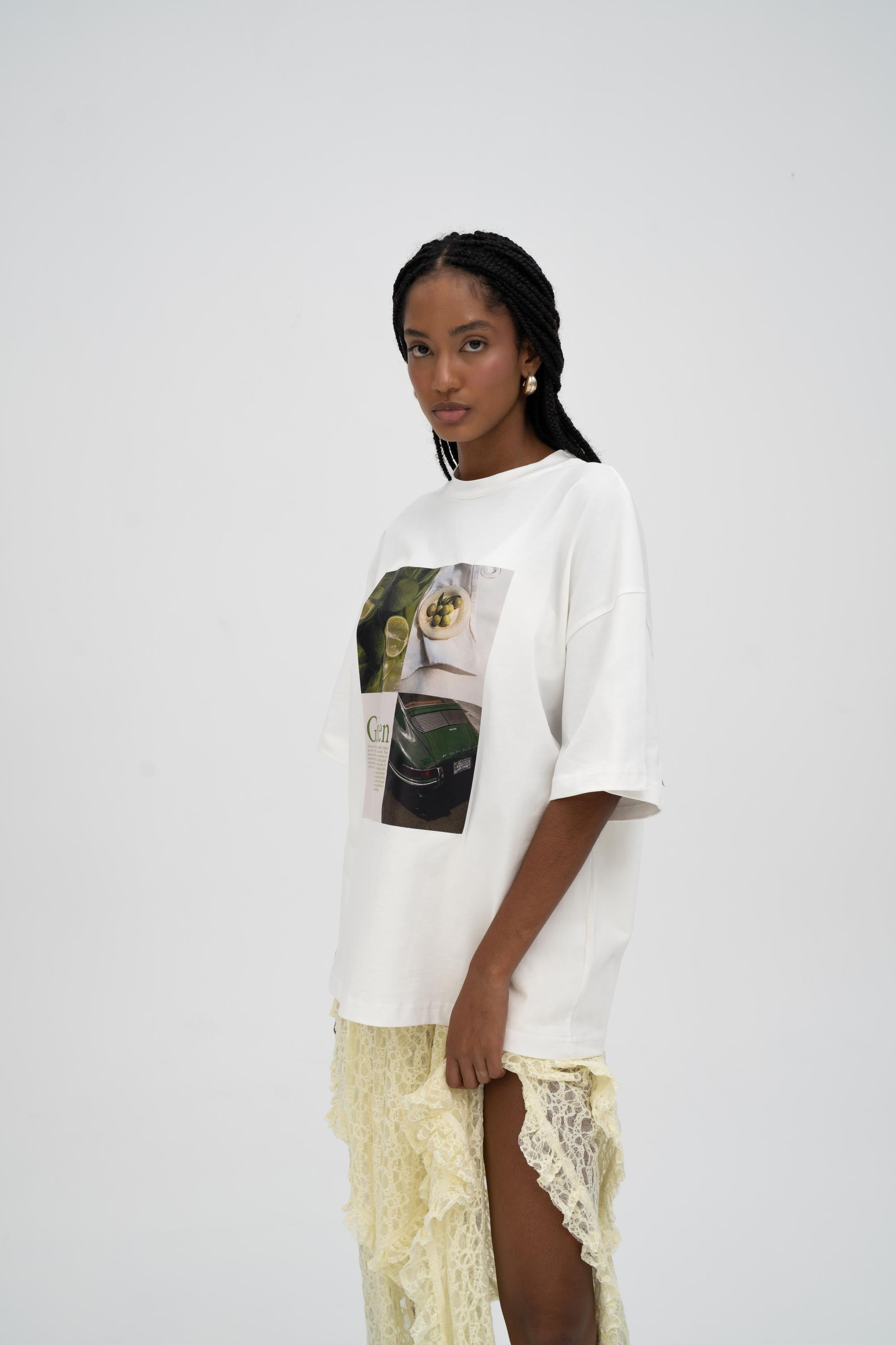 Lime Oversize Beyaz T-Shirt