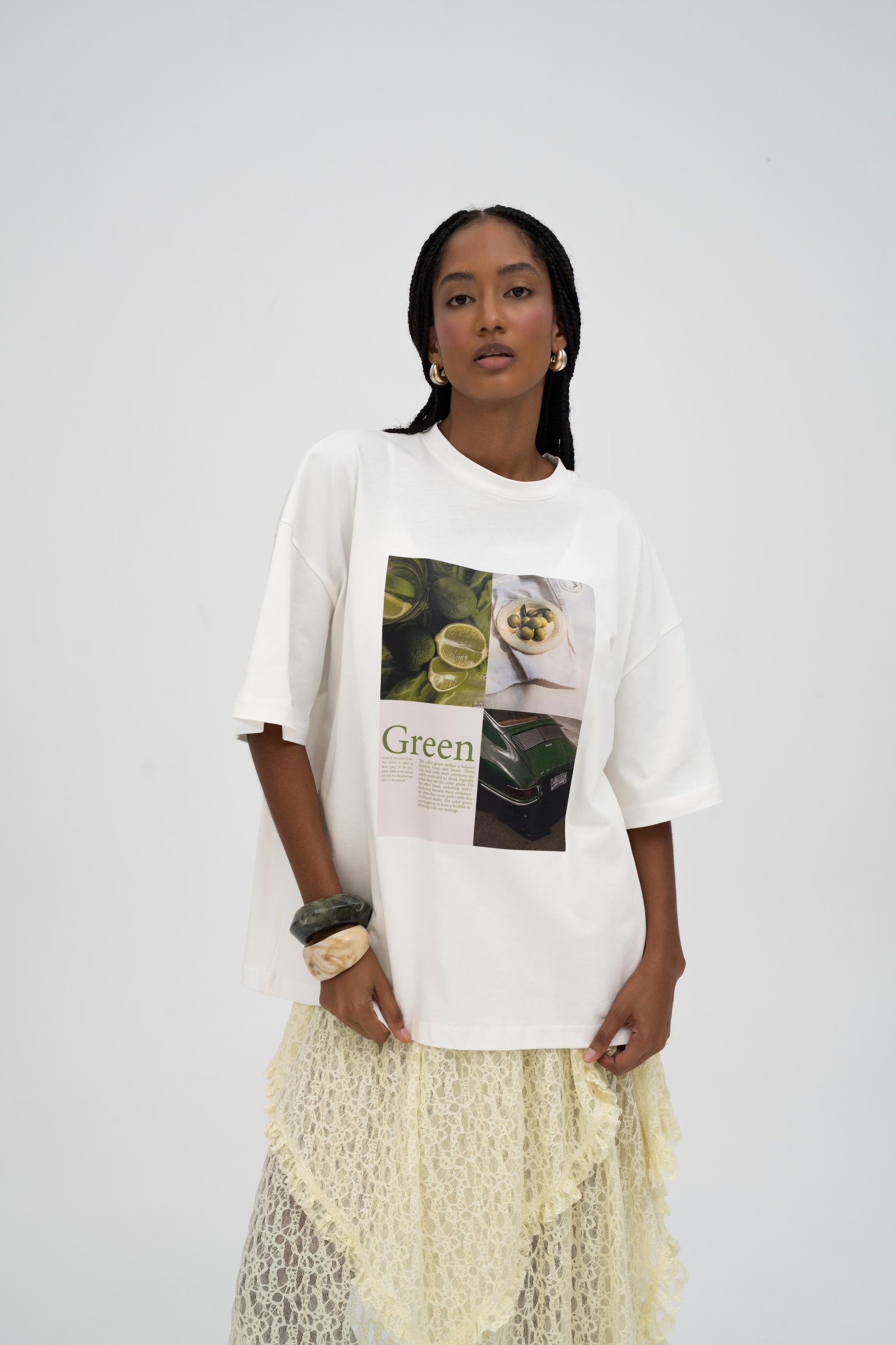 Lime Oversize Beyaz T-Shirt