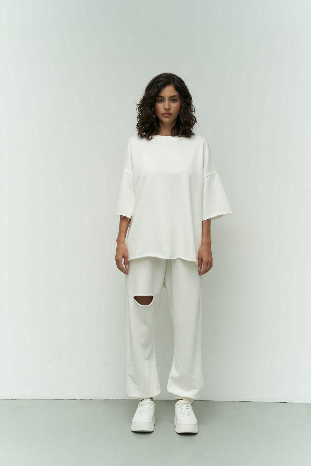MCLLCTN White Oversize T-Shirt Ripped Tracksuit