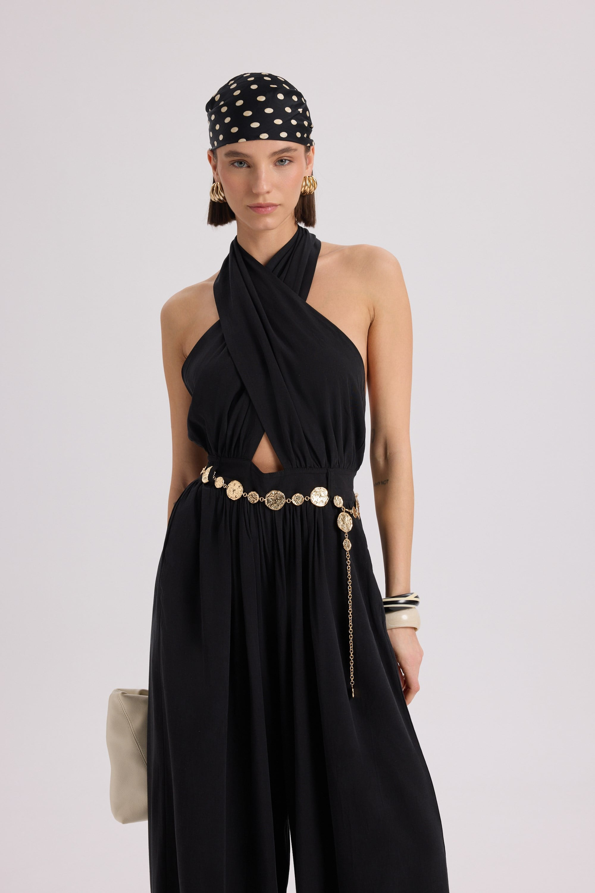 Lios Cut-Out Detail Black Long Jumpsuit