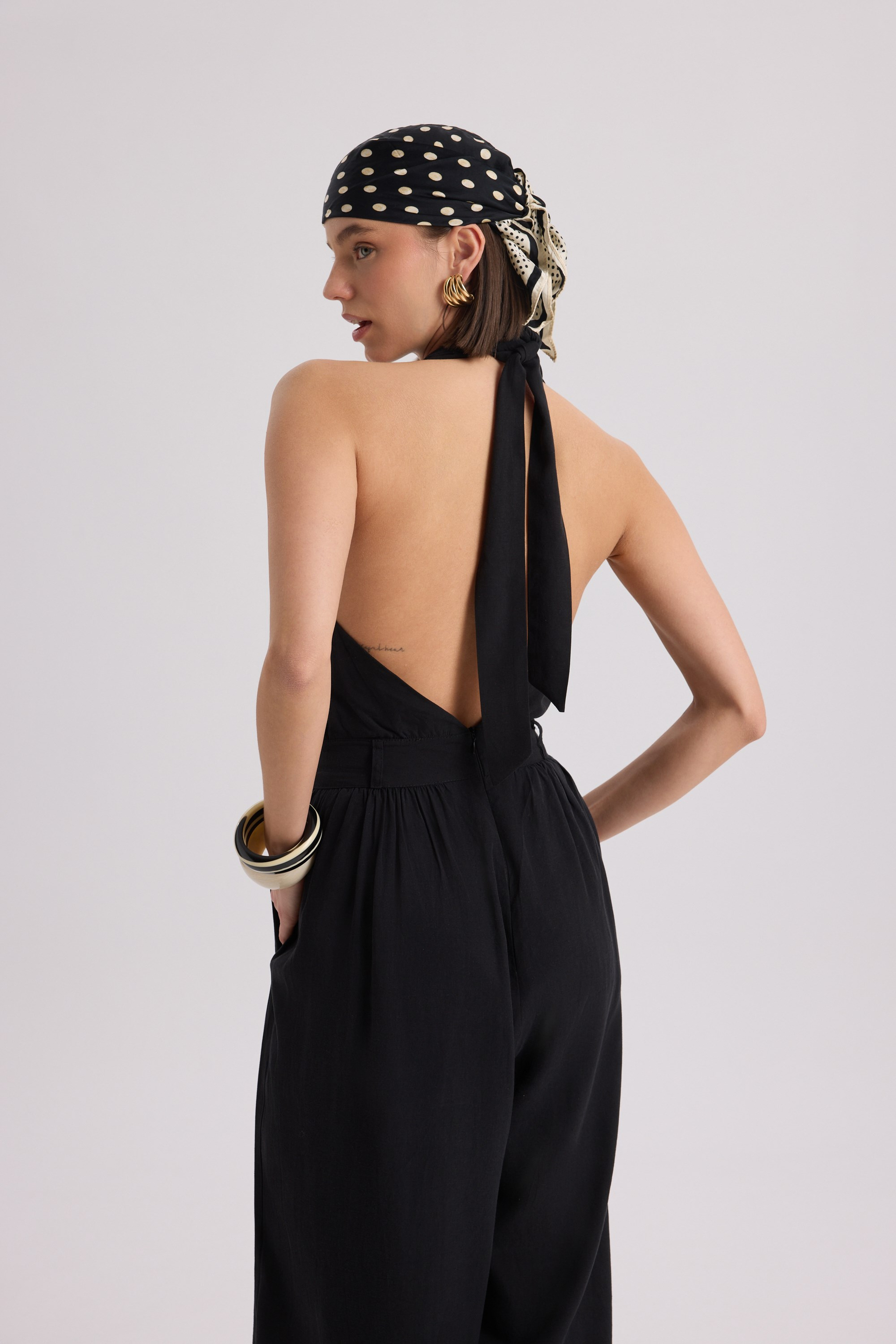 Lios Cut-Out Detail Black Long Jumpsuit