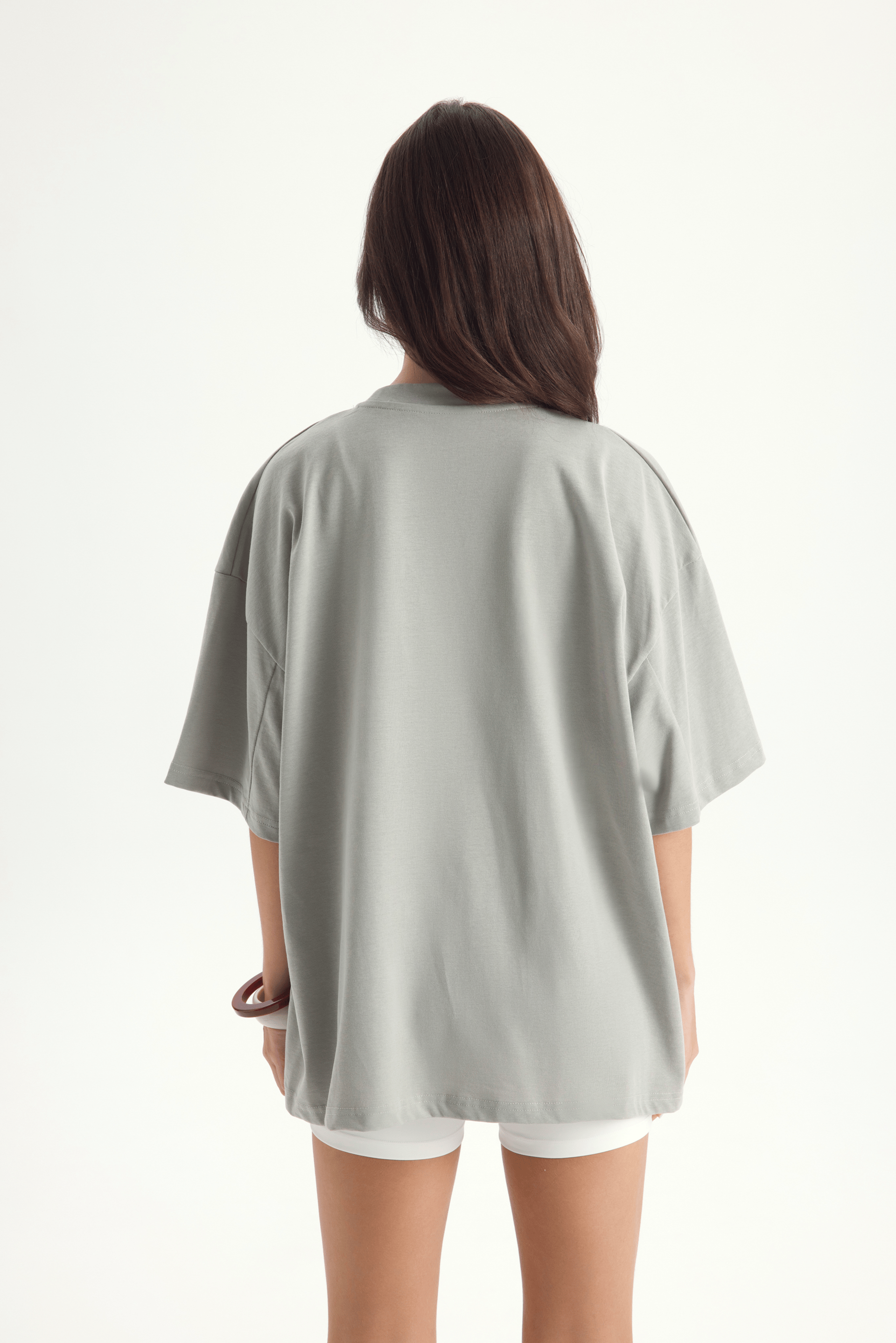 Lip Print Oversize Gri T-Shirt