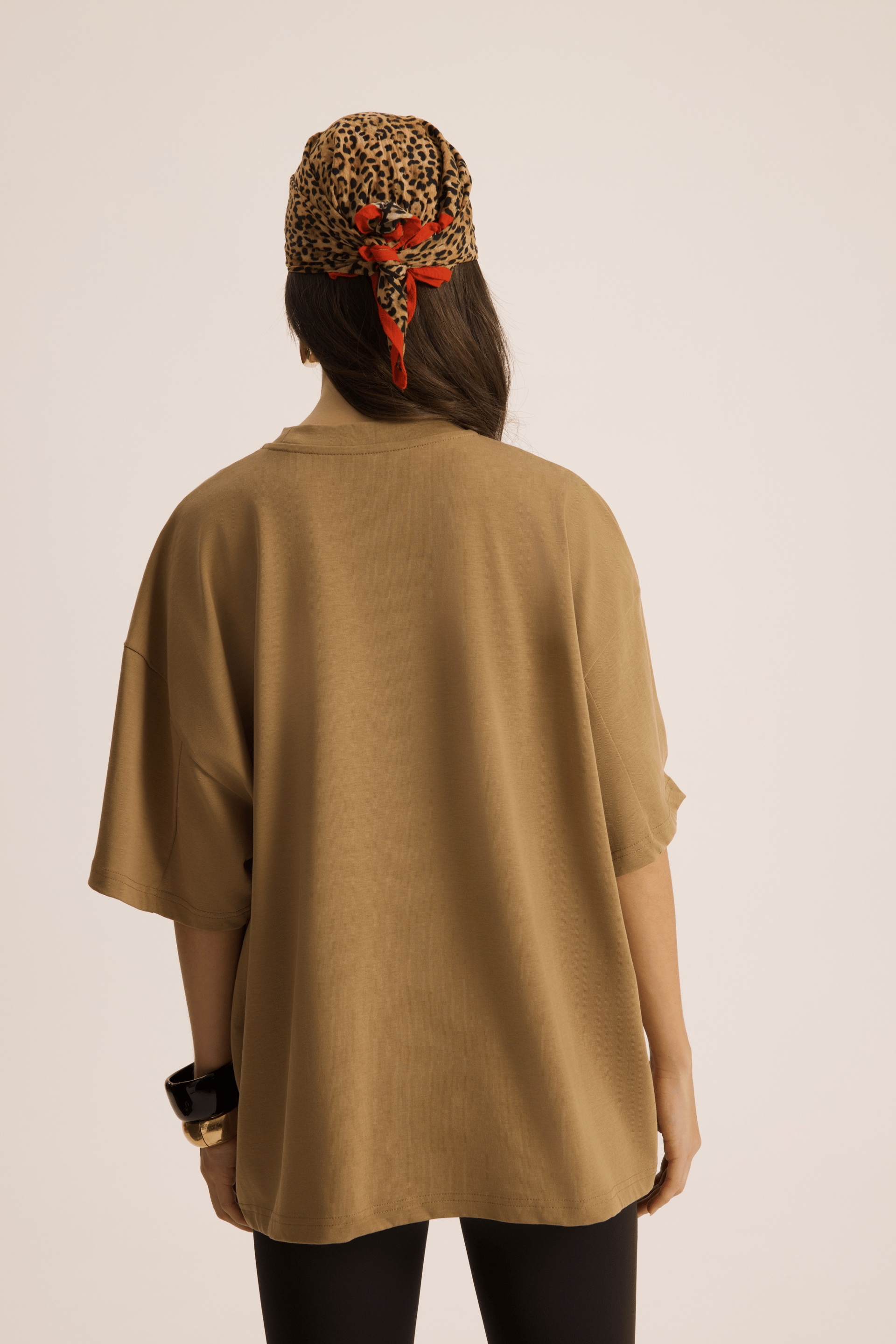 Lip Print Oversize Haki T-Shirt