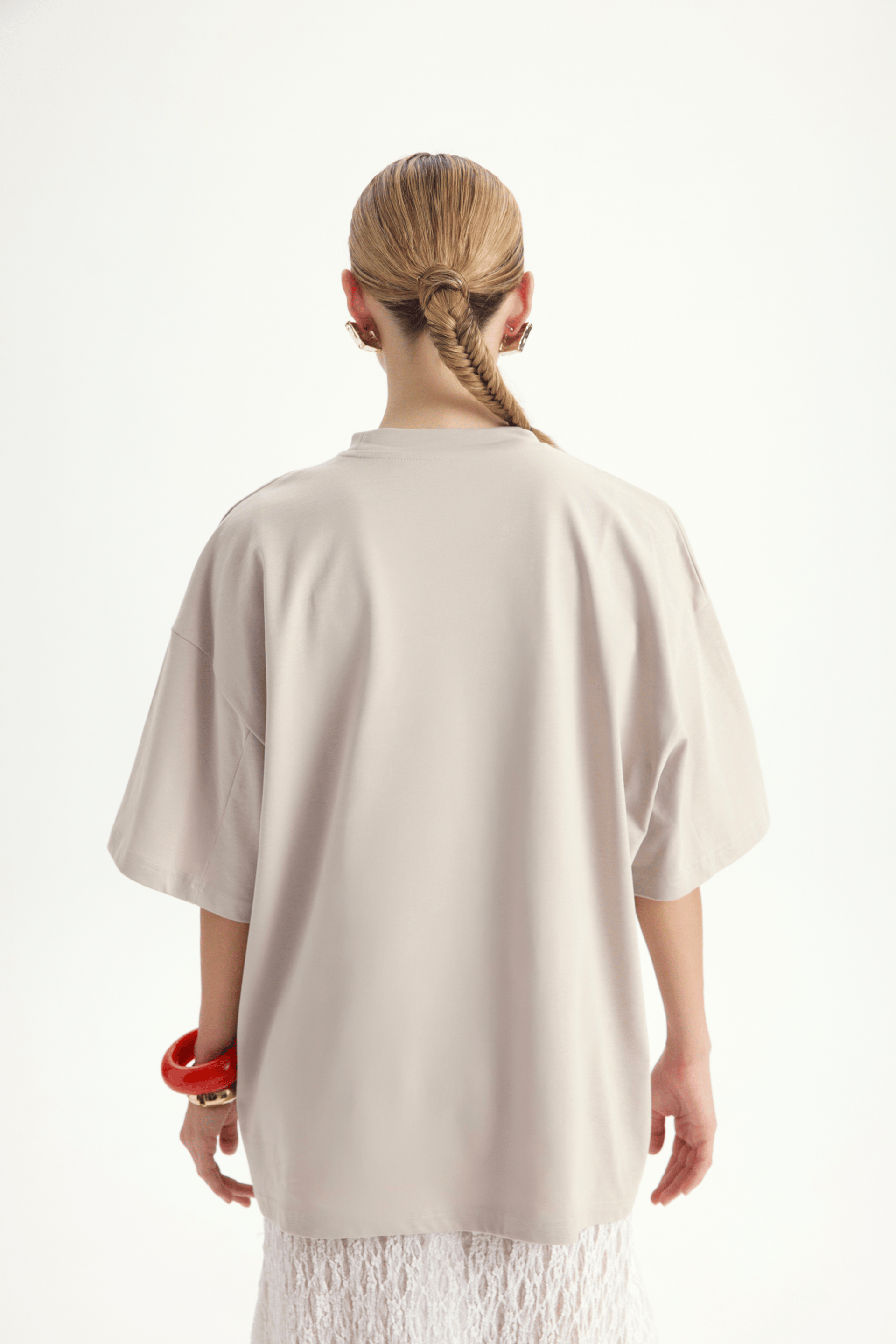 Lip Print Oversize Taş T-Shirt