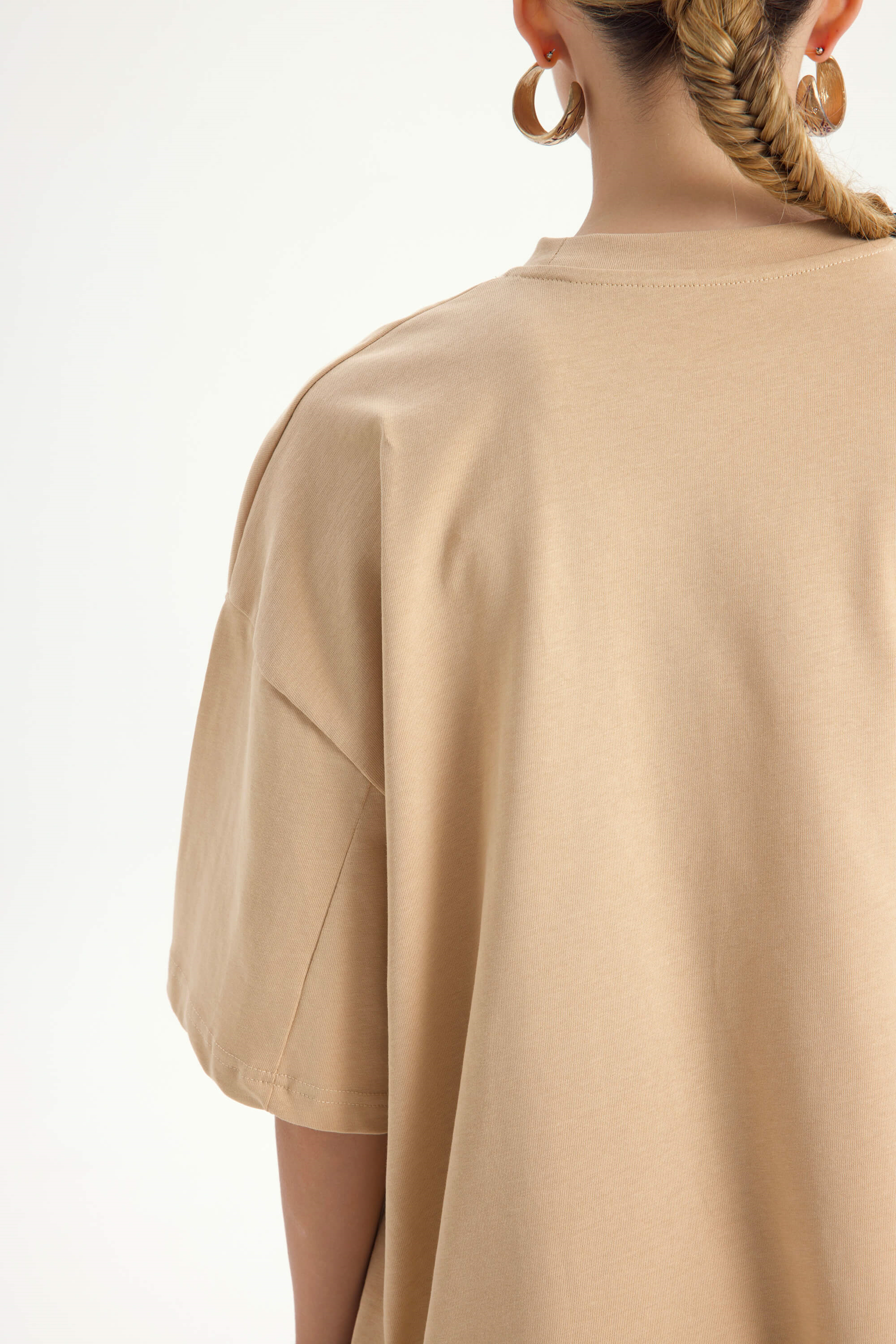 Lip Print Oversize Vizon T-Shirt