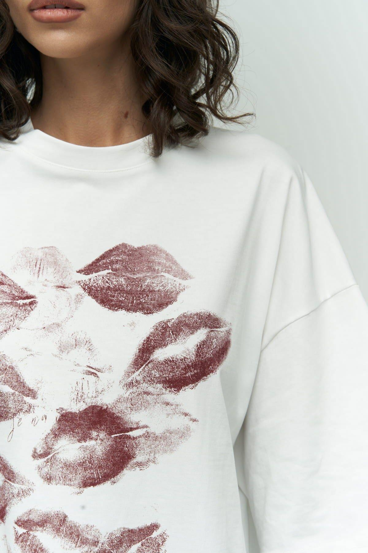 Lips Beyaz Oversize T-shirt
