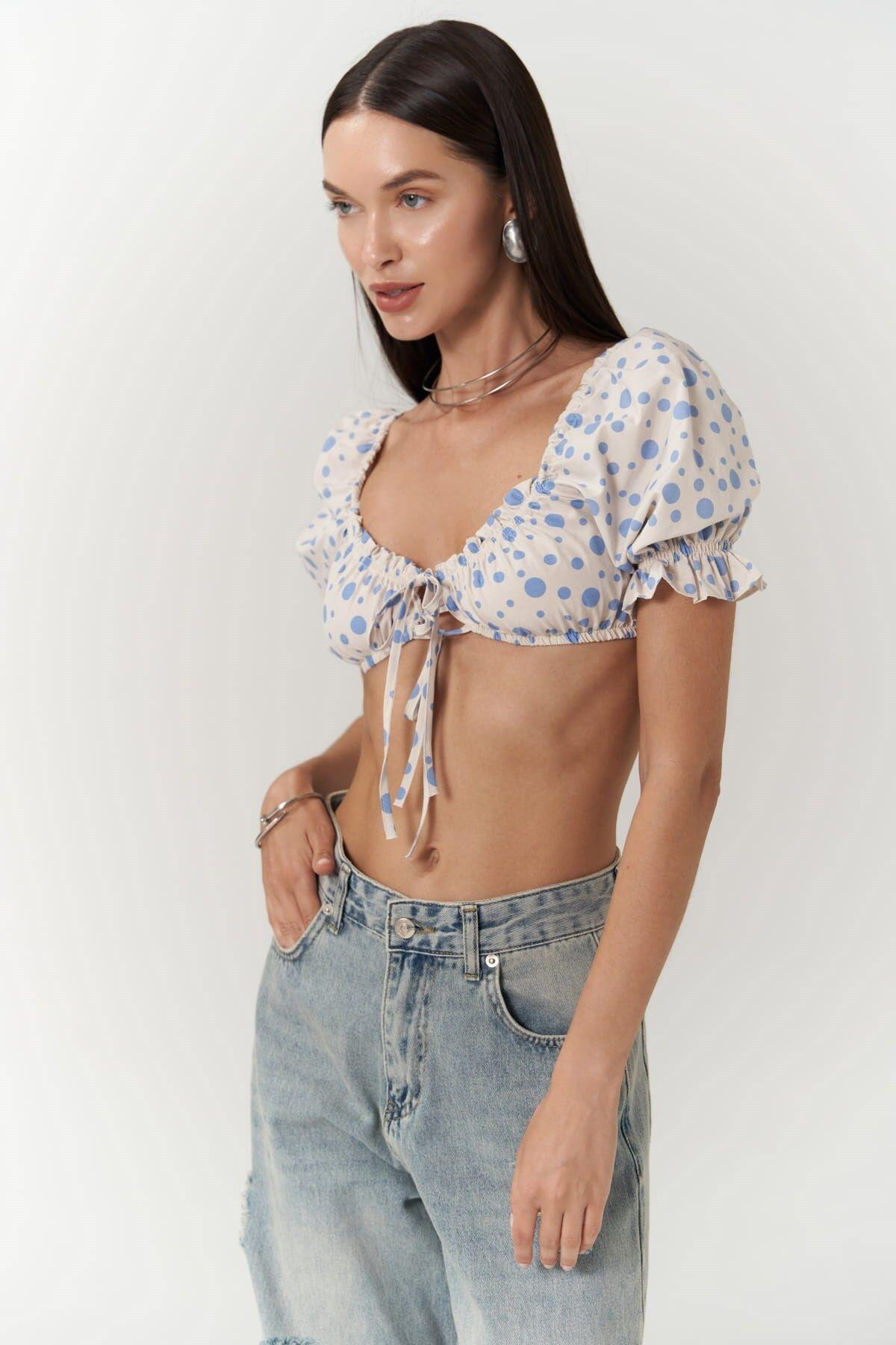 Lisa Mavi Puantiyeli Crop