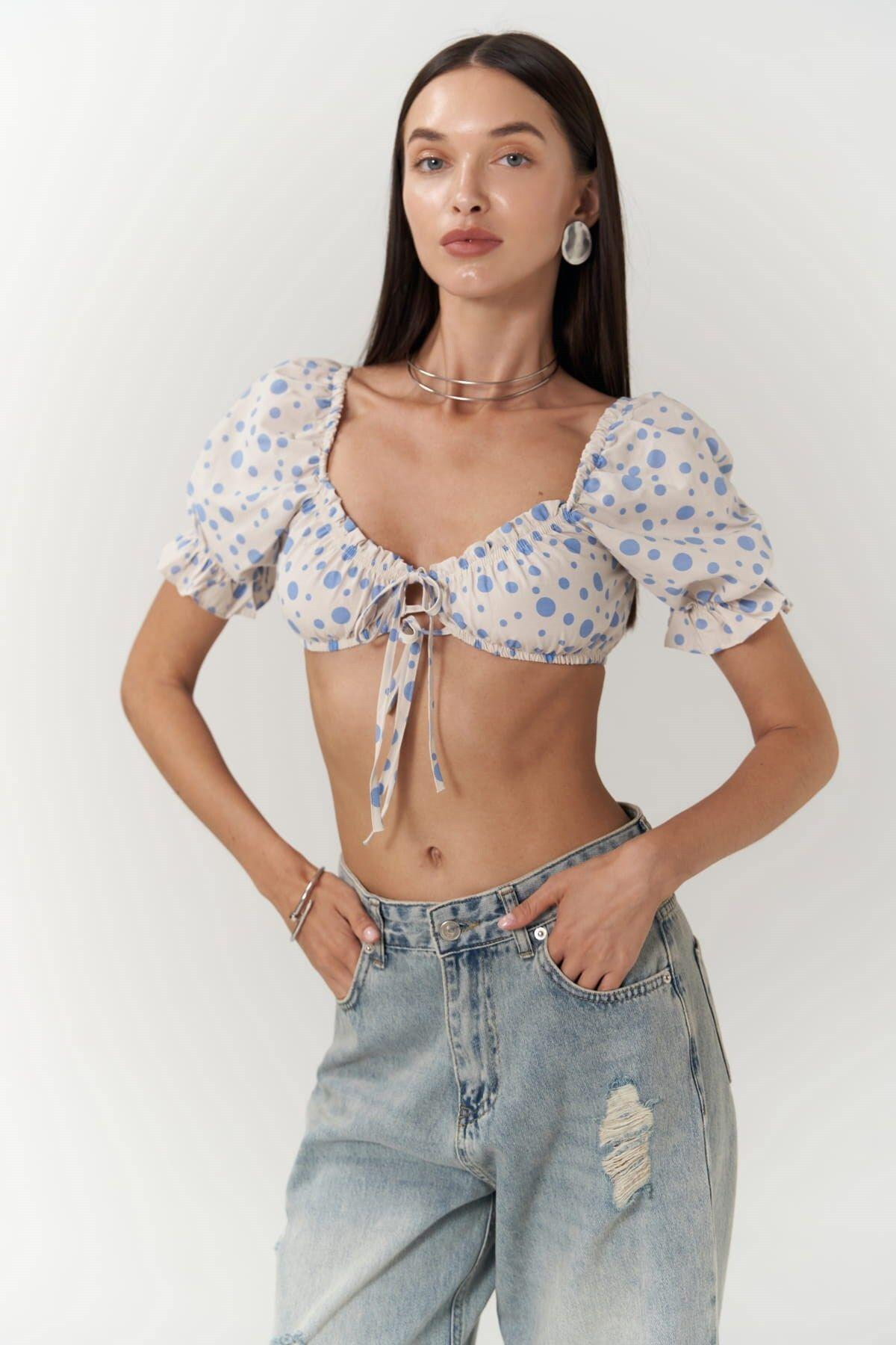 Lisa Mavi Puantiyeli Crop