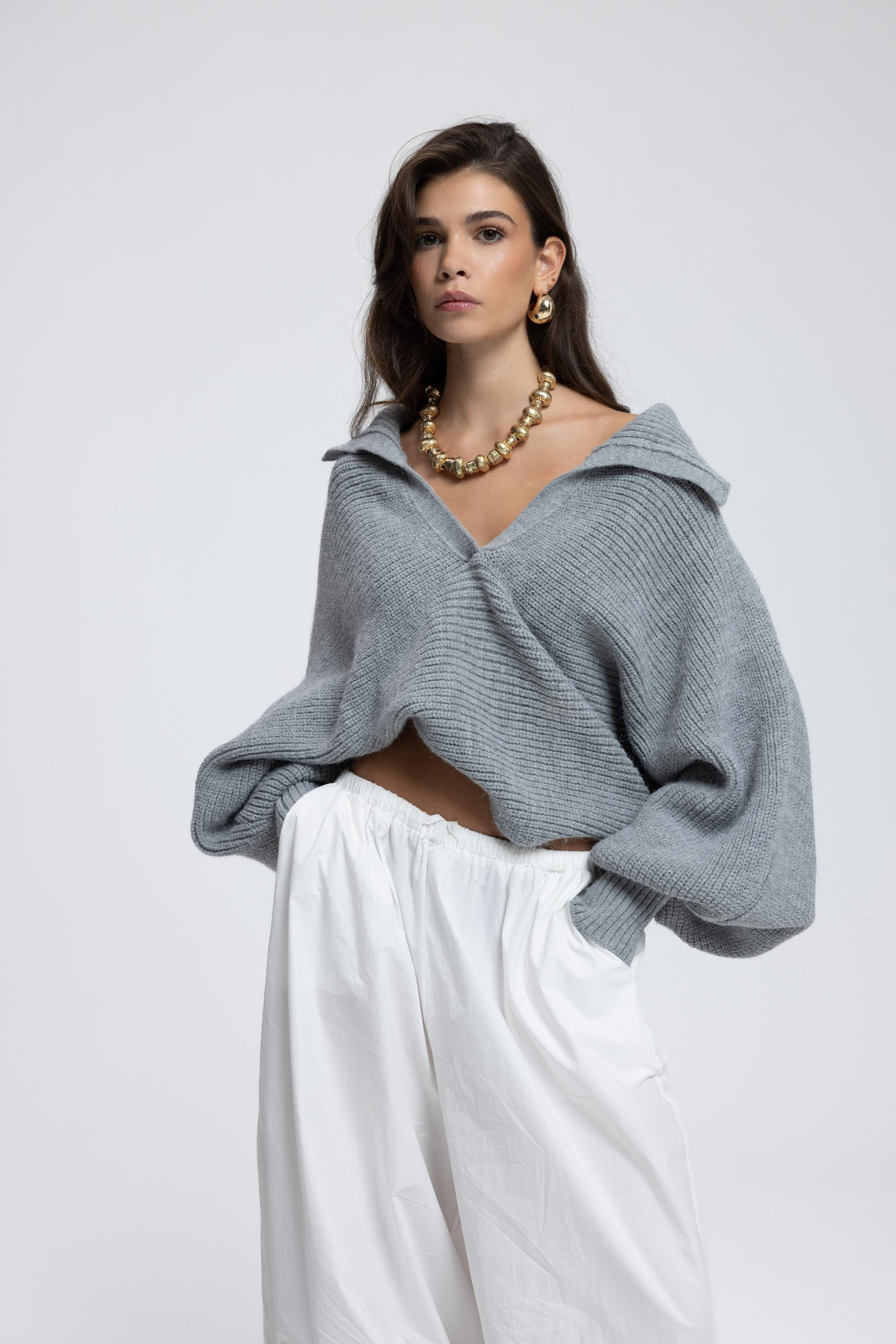 Livia Charcoal Collared Sweater