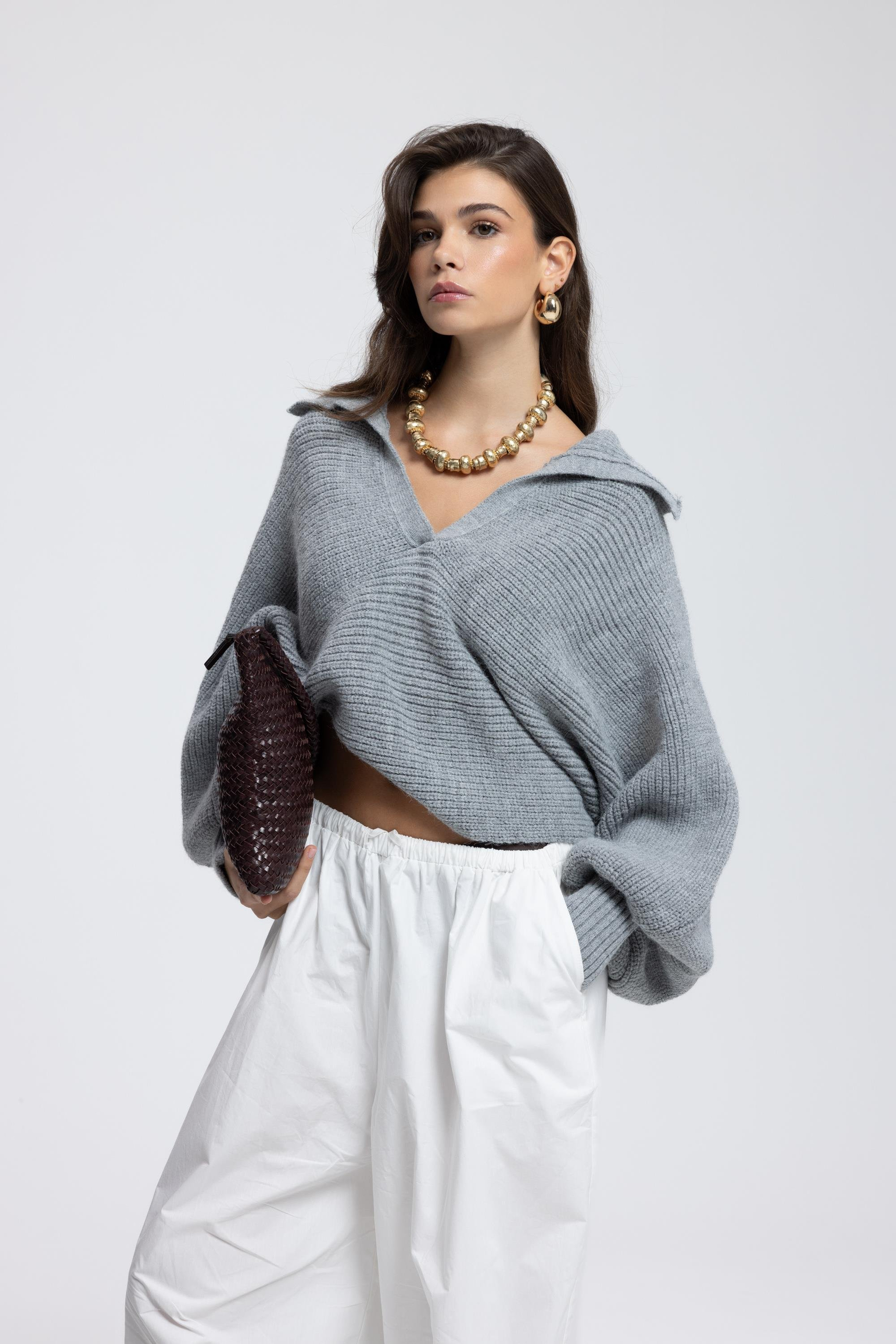 Livia Charcoal Collared Sweater