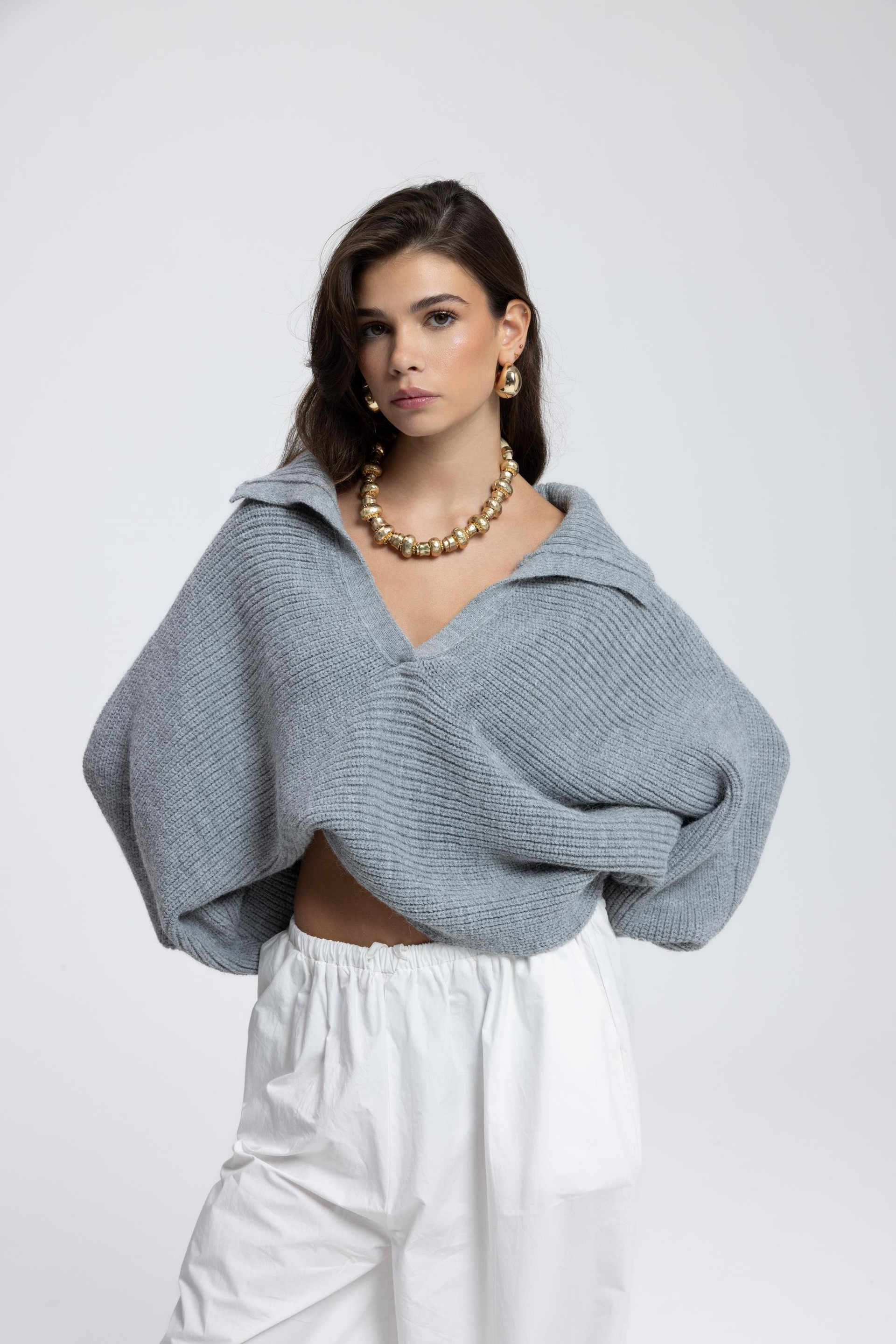 Livia Charcoal Collared Sweater
