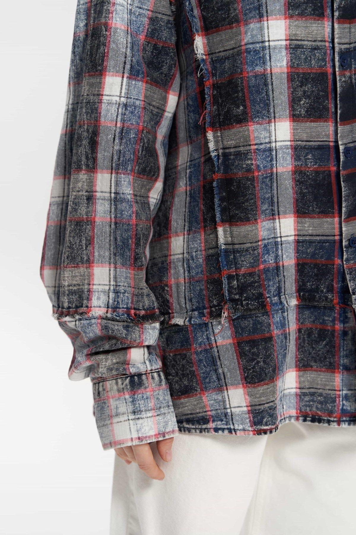 Loma Washed Oversized Unisex Indigo Check Shirt